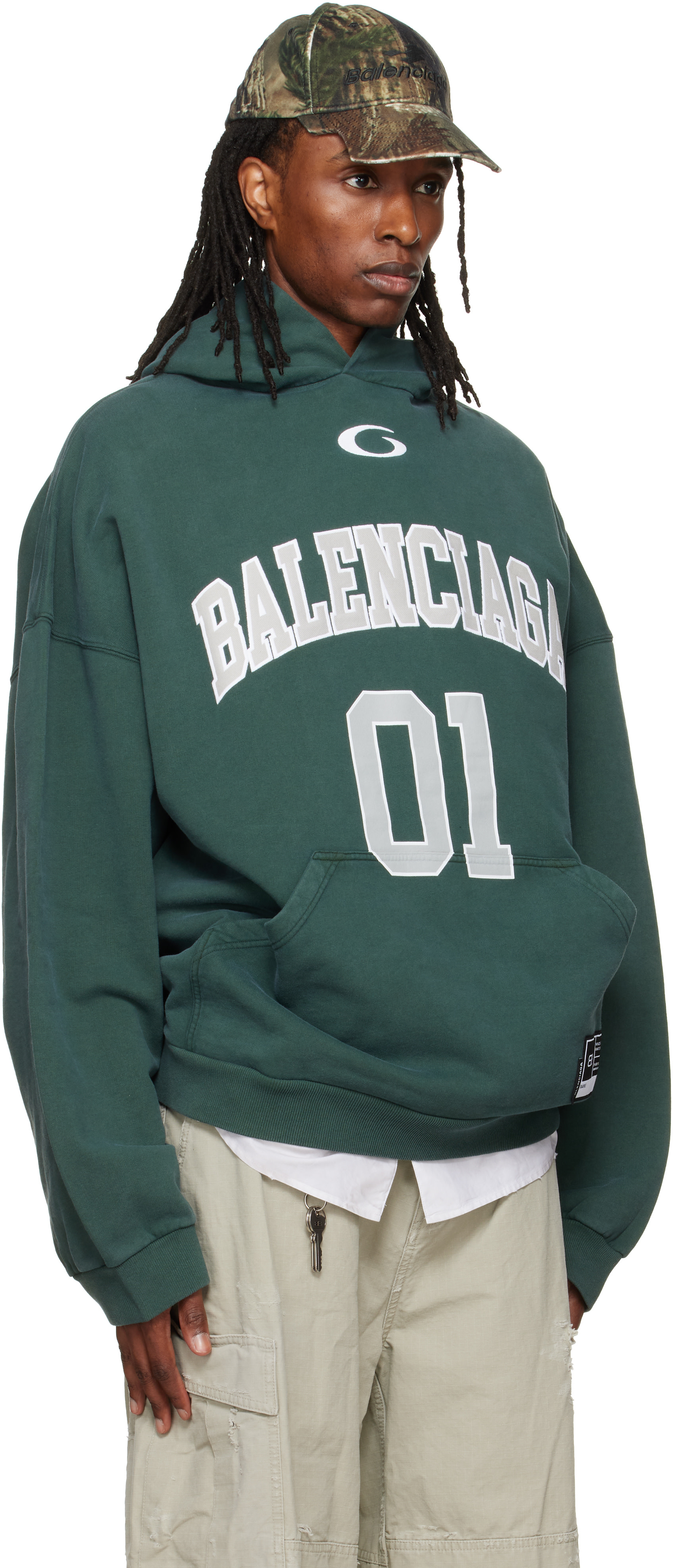 Balenciaga - Pull à capuche de style basketball ample vert