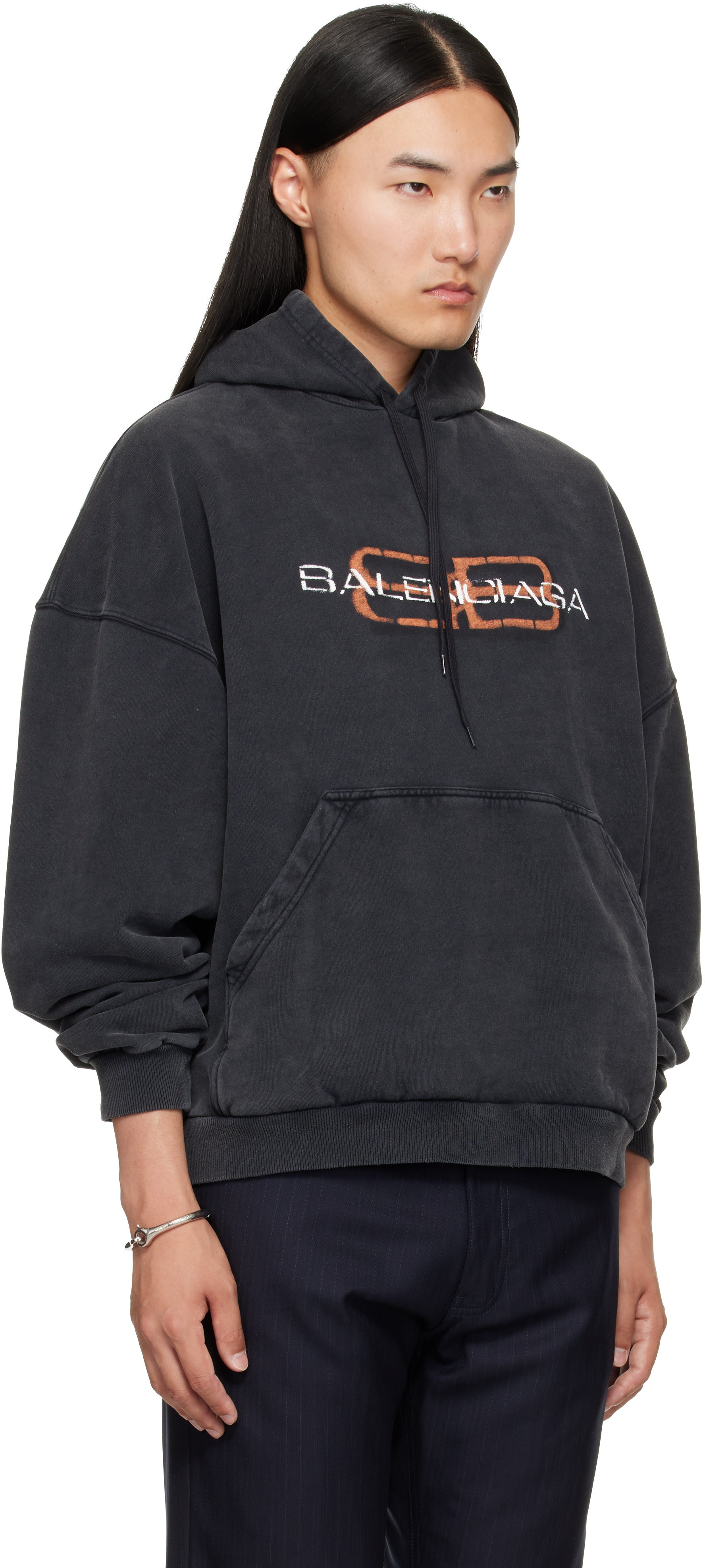 Balenciaga - Pull à capuche noir à logo BB Stencil