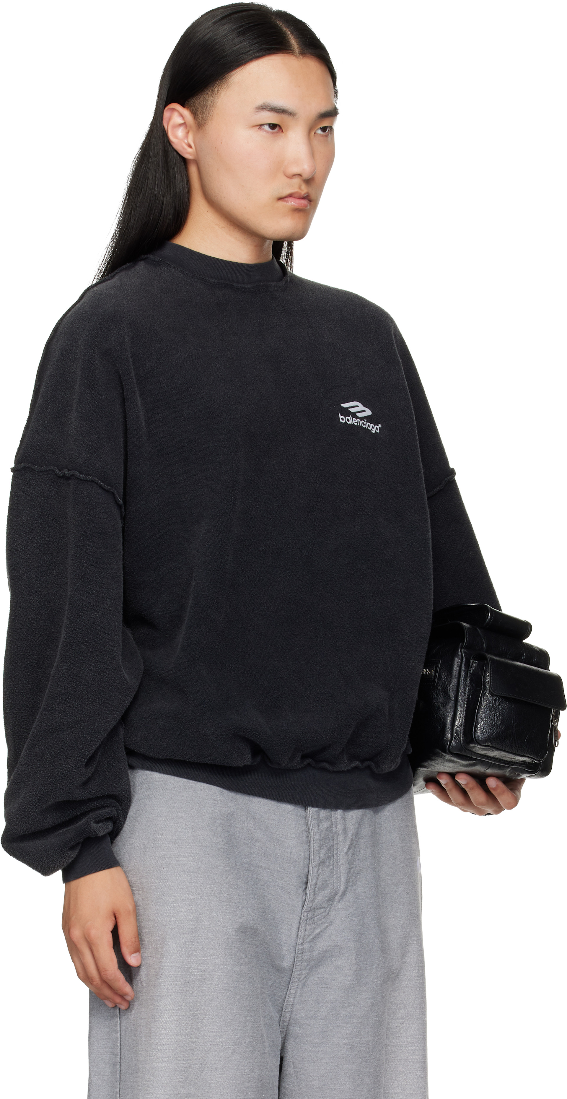 Balenciaga - Pull molletonné noir à assemblage inversé