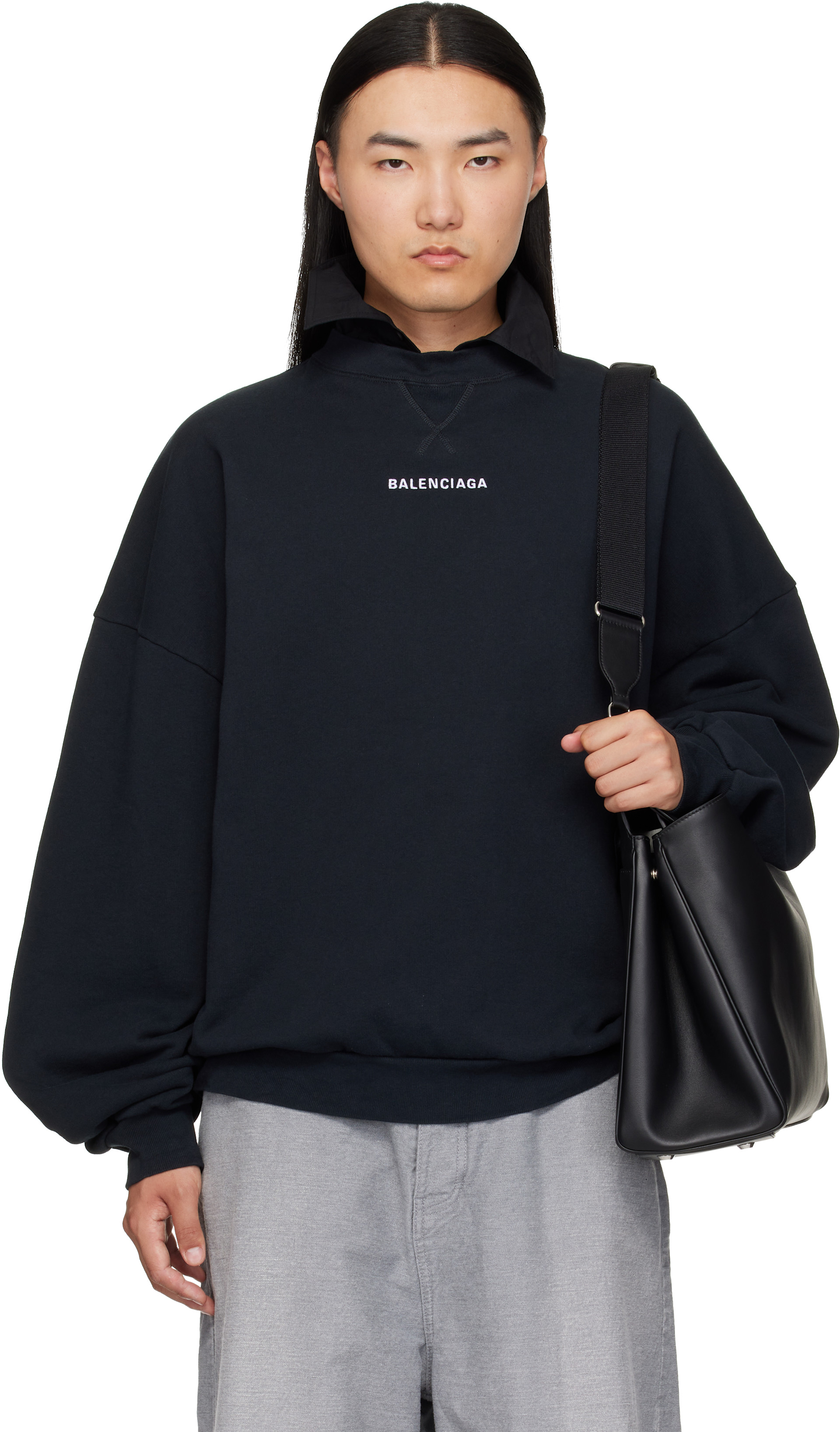 Balenciaga: ブラック シャツカラー スウェットシャツ | SSENSE 日本