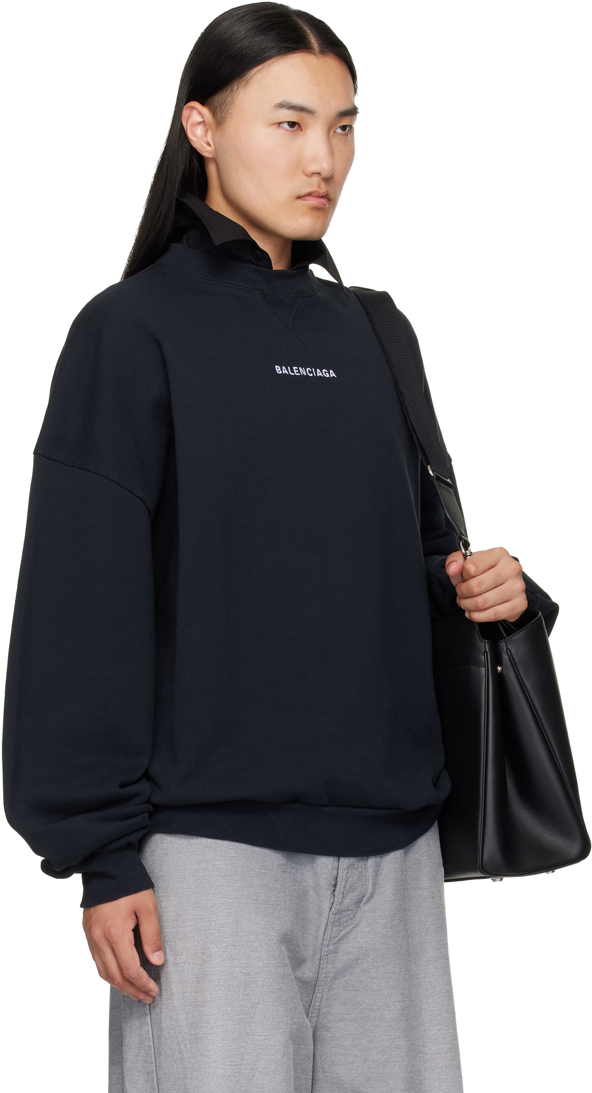 Balenciaga: Black Shirt Collar Sweatshirt | SSENSE
