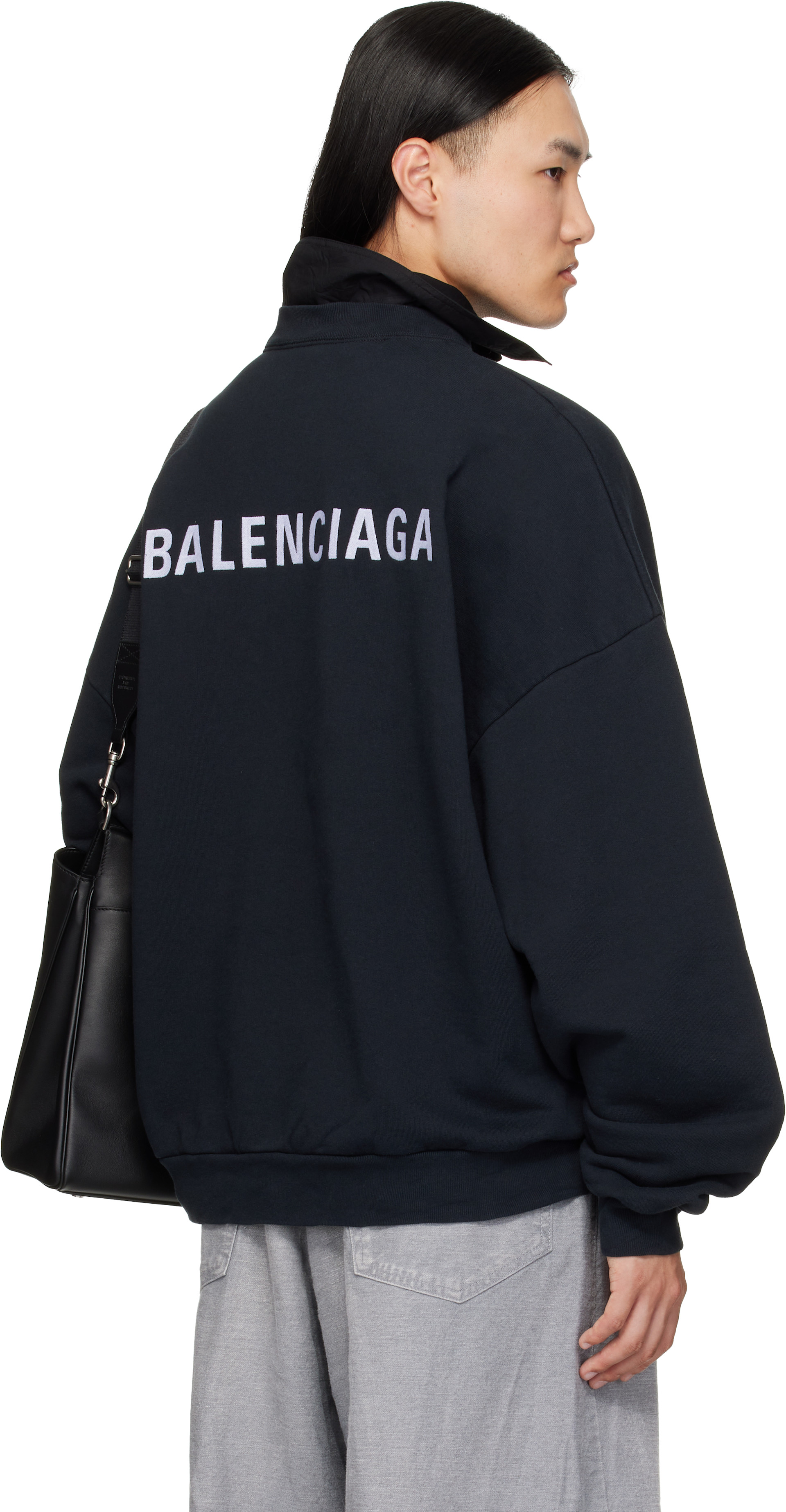 Balenciaga: ブラック シャツカラー スウェットシャツ | SSENSE 日本