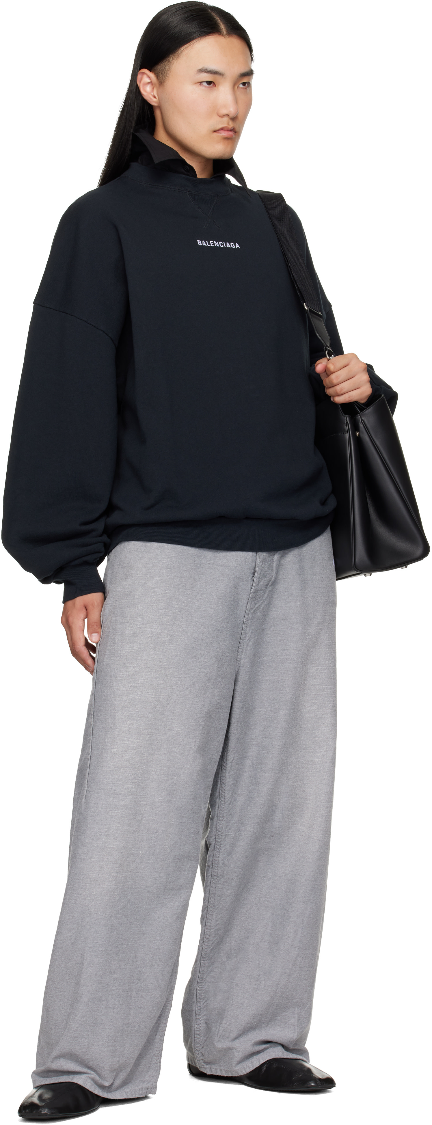 Balenciaga: Black Shirt Collar Sweatshirt | SSENSE