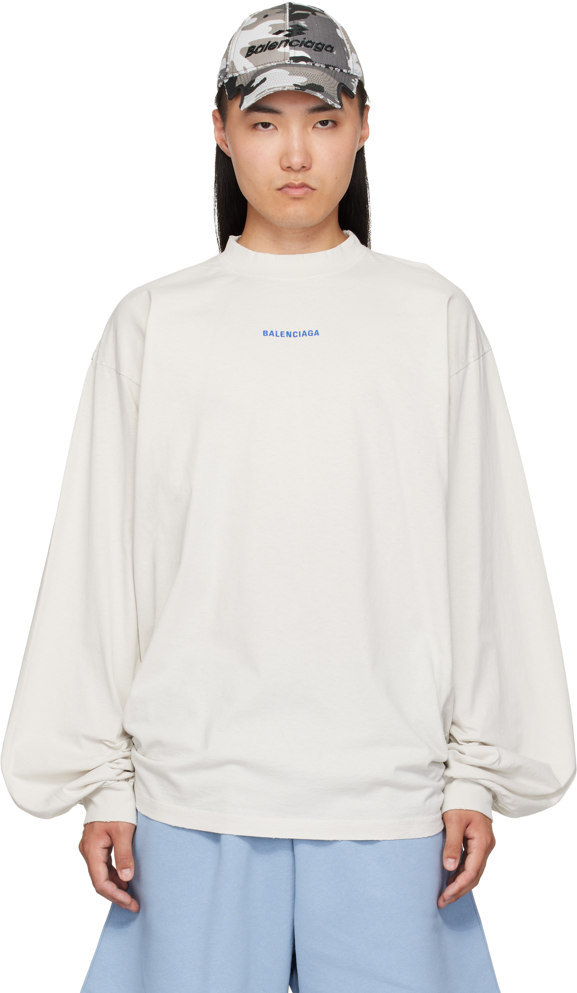 Balenciaga: ホワイト ディストレス 長袖Tシャツ | SSENSE 日本