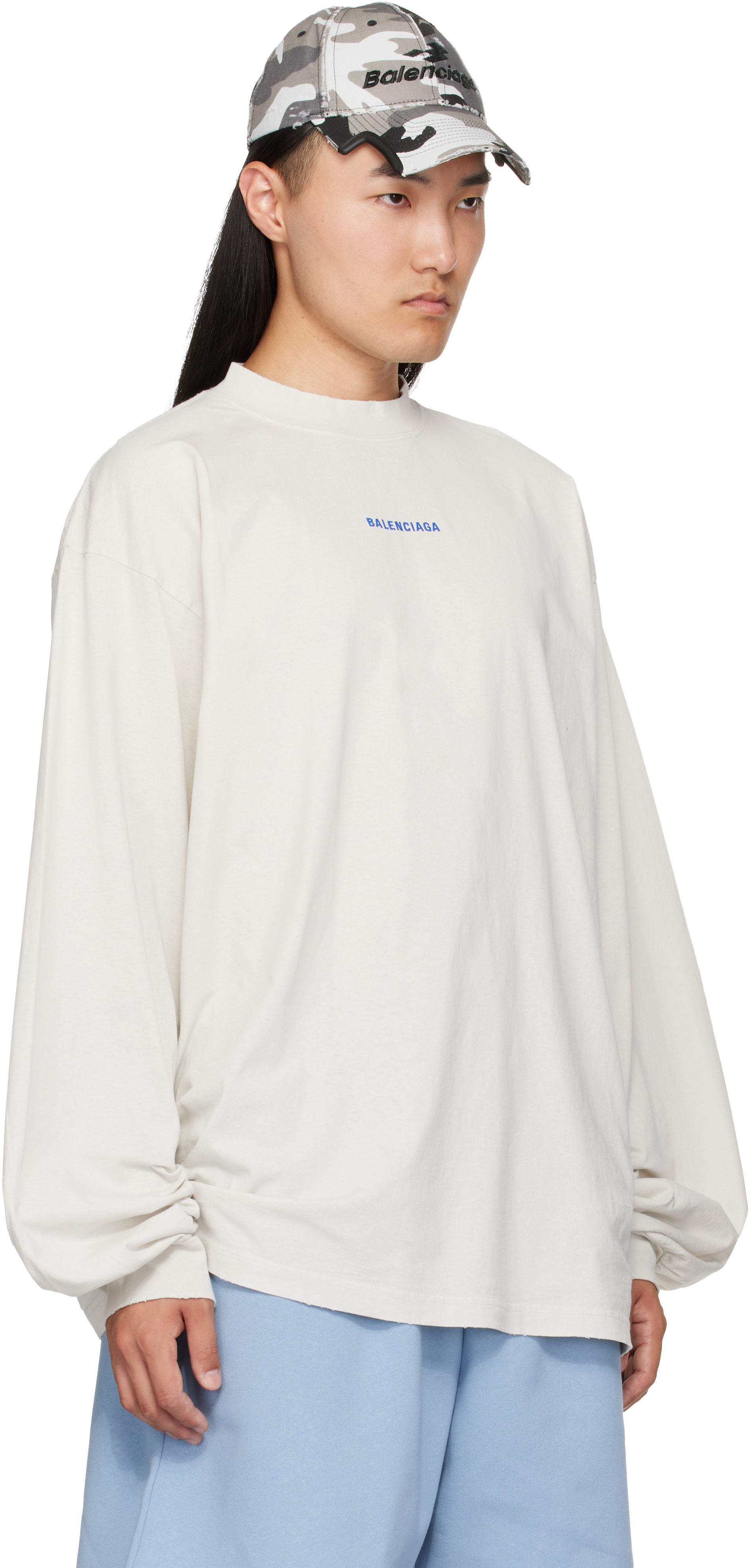 Balenciaga: ホワイト ディストレス 長袖Tシャツ | SSENSE 日本