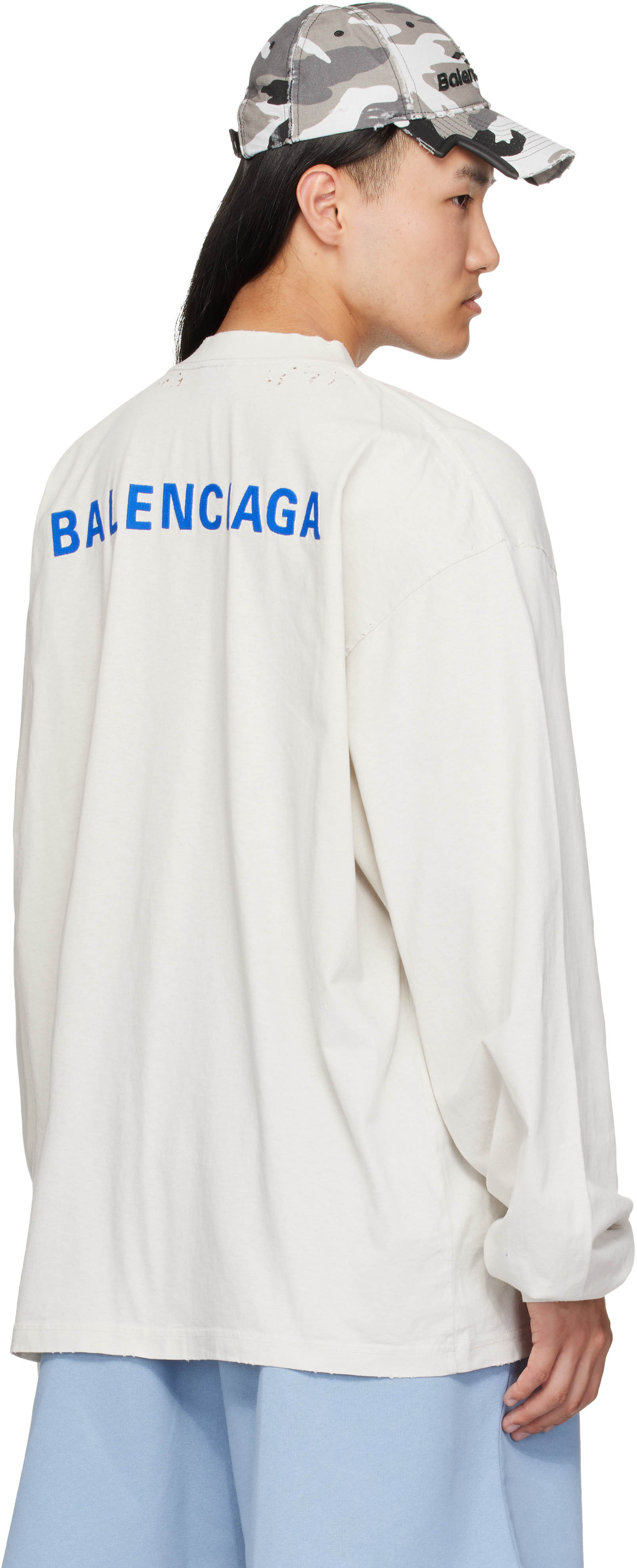 Balenciaga: ホワイト ディストレス 長袖Tシャツ | SSENSE 日本