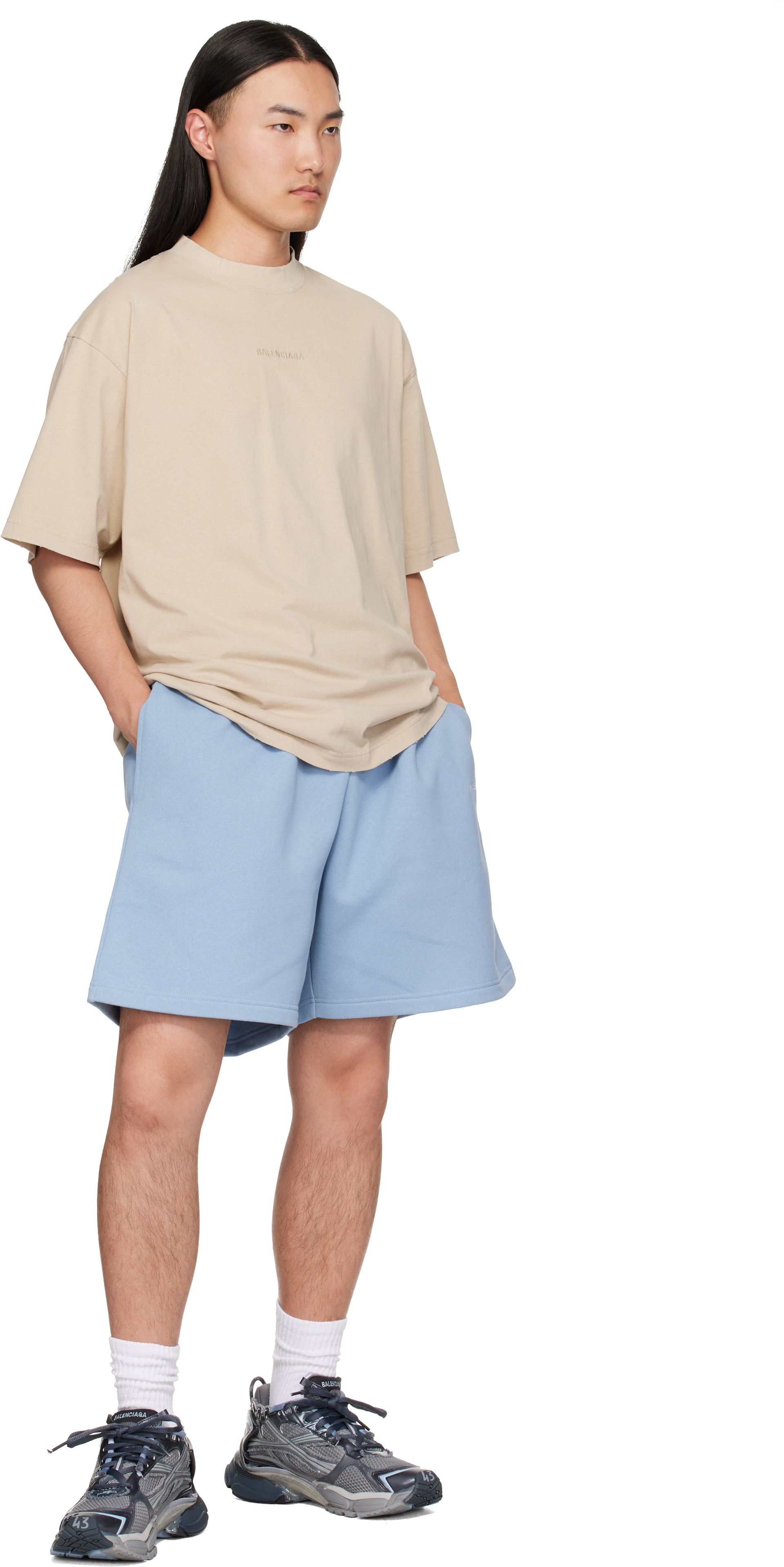 Balenciaga: ベージュ ディストレス Tシャツ | SSENSE 日本