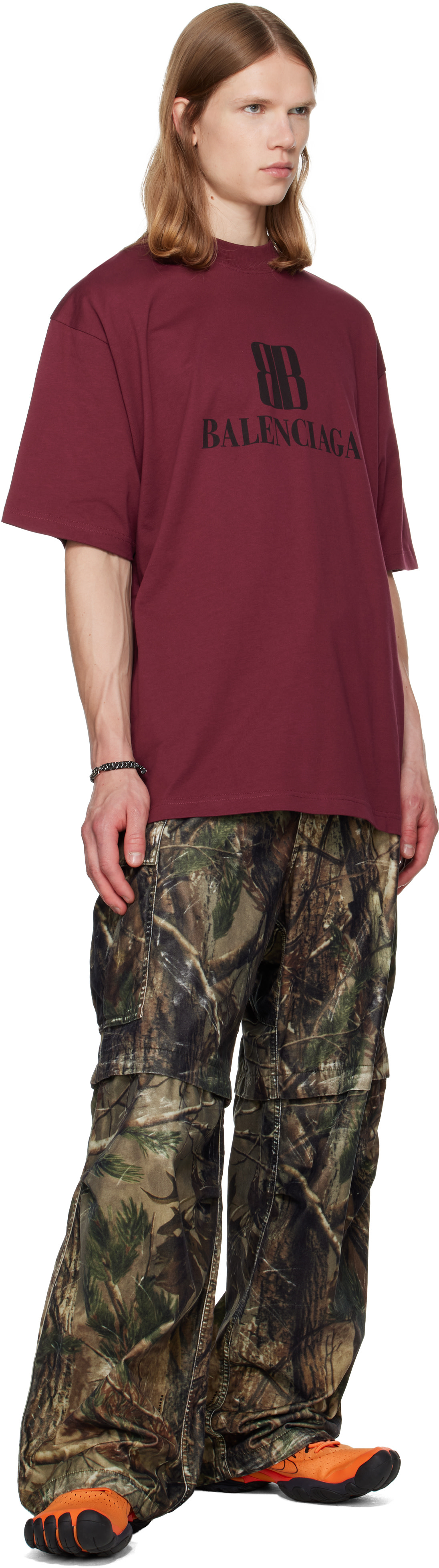 Balenciaga: Burgundy Nano BB Medium Fit T-shirt | SSENSE