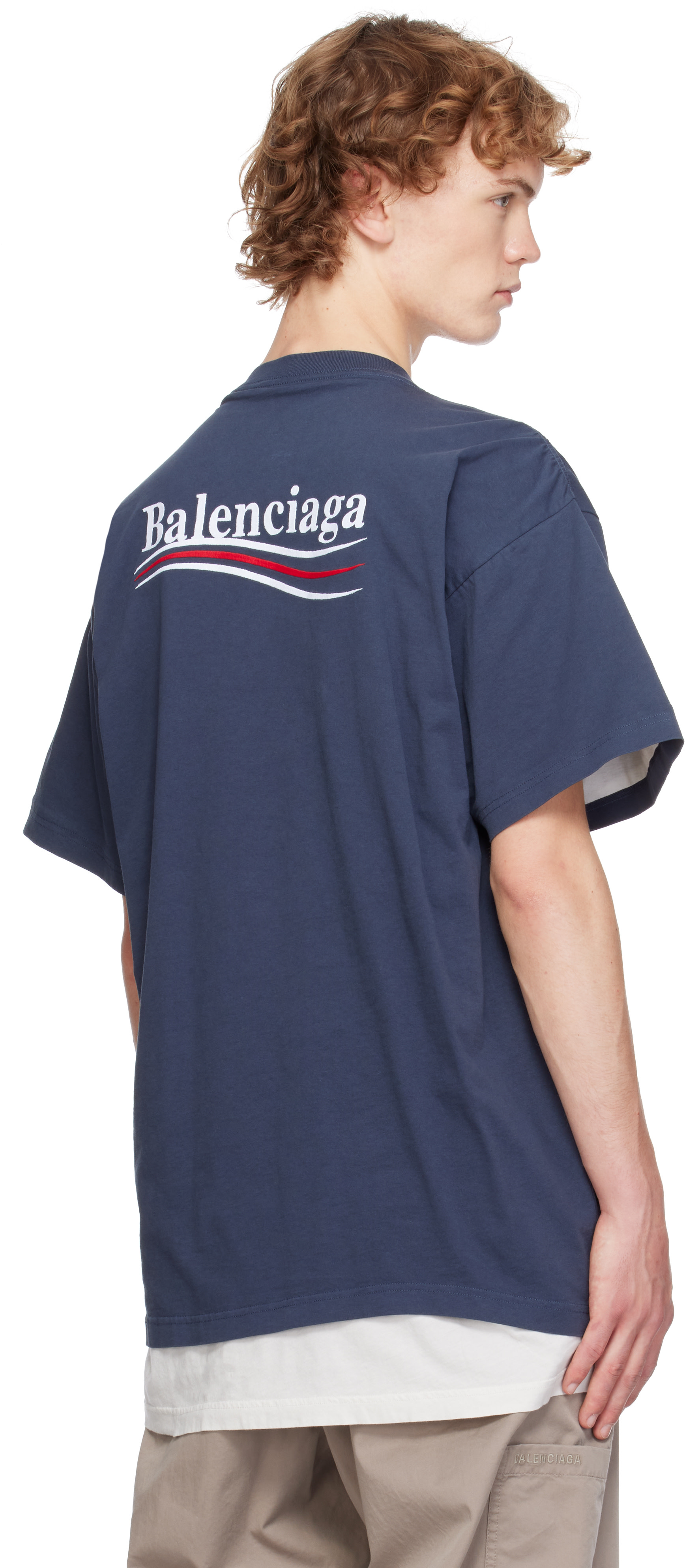 Balenciaga: ネイビー Political Campaign ダブル Tシャツ | SSENSE 日本