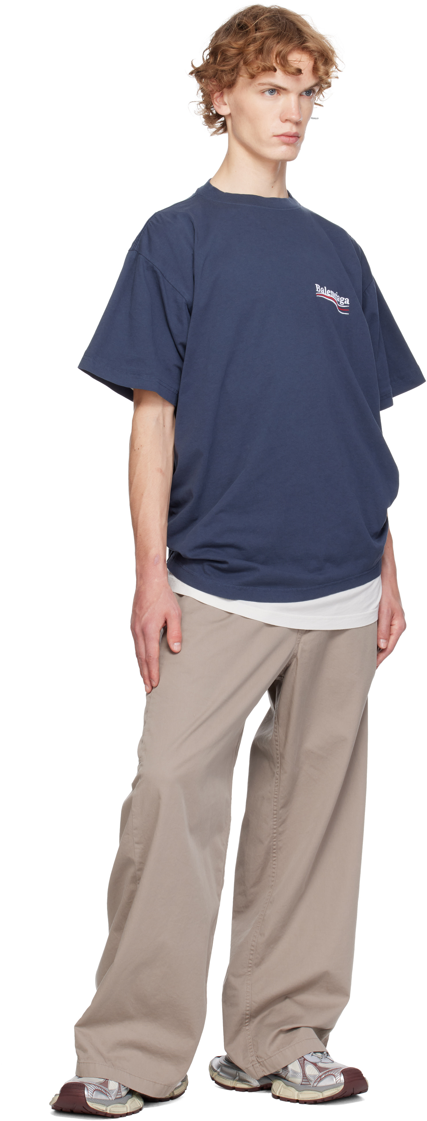 Balenciaga: ネイビー Political Campaign ダブル Tシャツ | SSENSE 日本