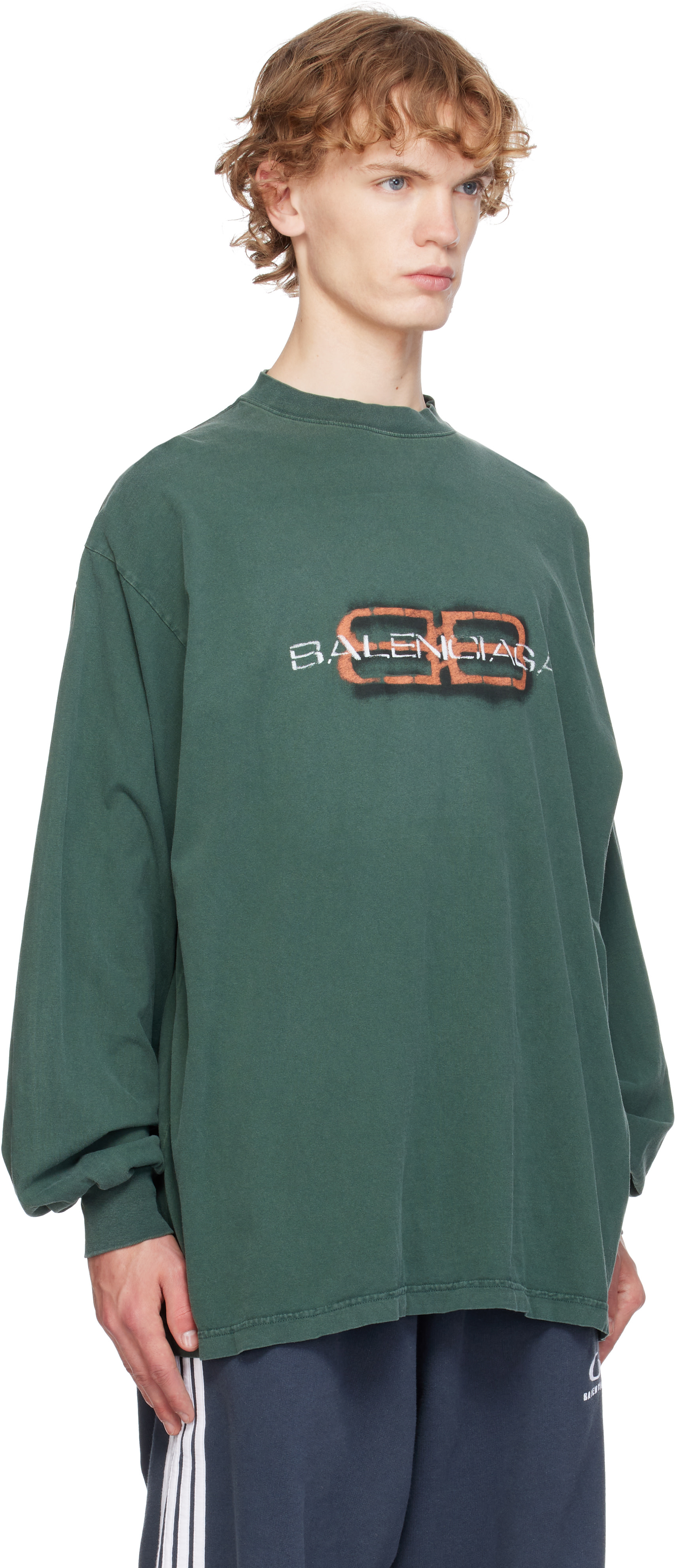 Balenciaga: Green Logo L/S Large T-shirt | SSENSE