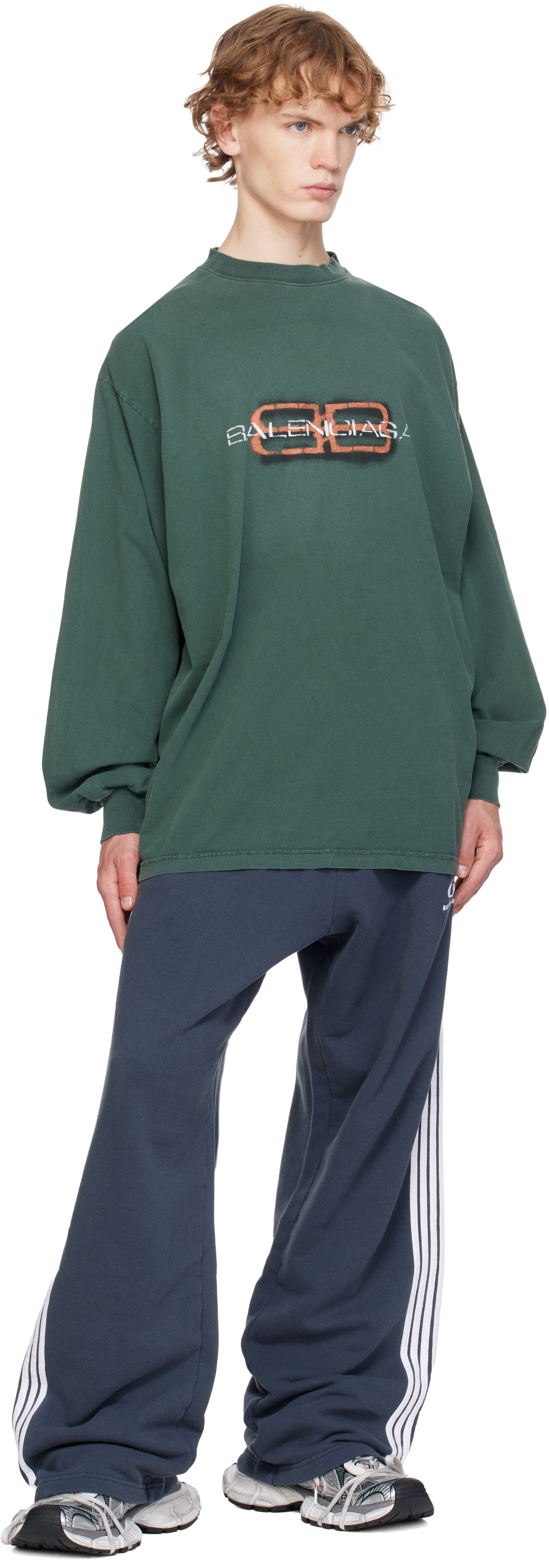 Balenciaga: グリーン L/S Large ロゴ Tシャツ | SSENSE 日本