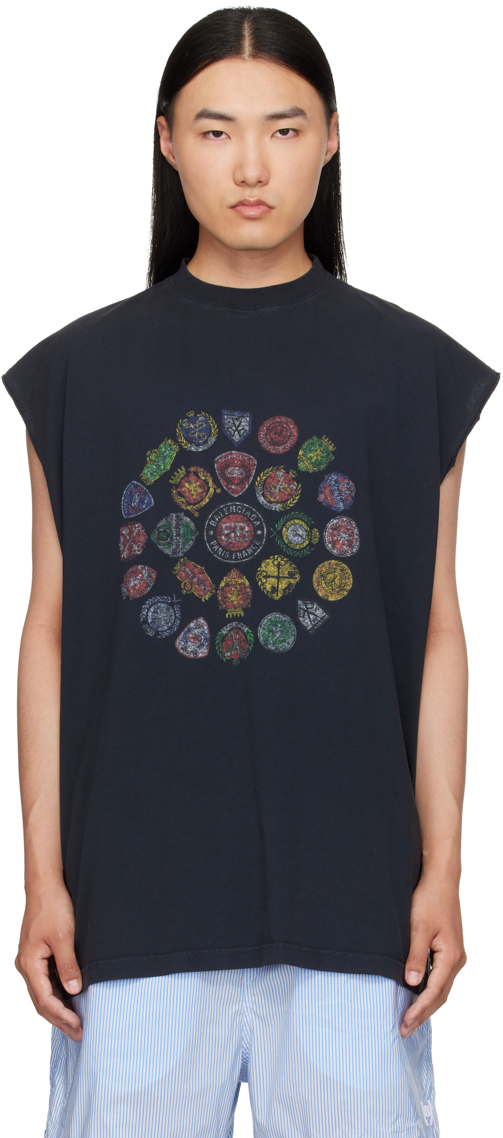 Balenciaga: Black Spiral Crest T-Shirt | SSENSE