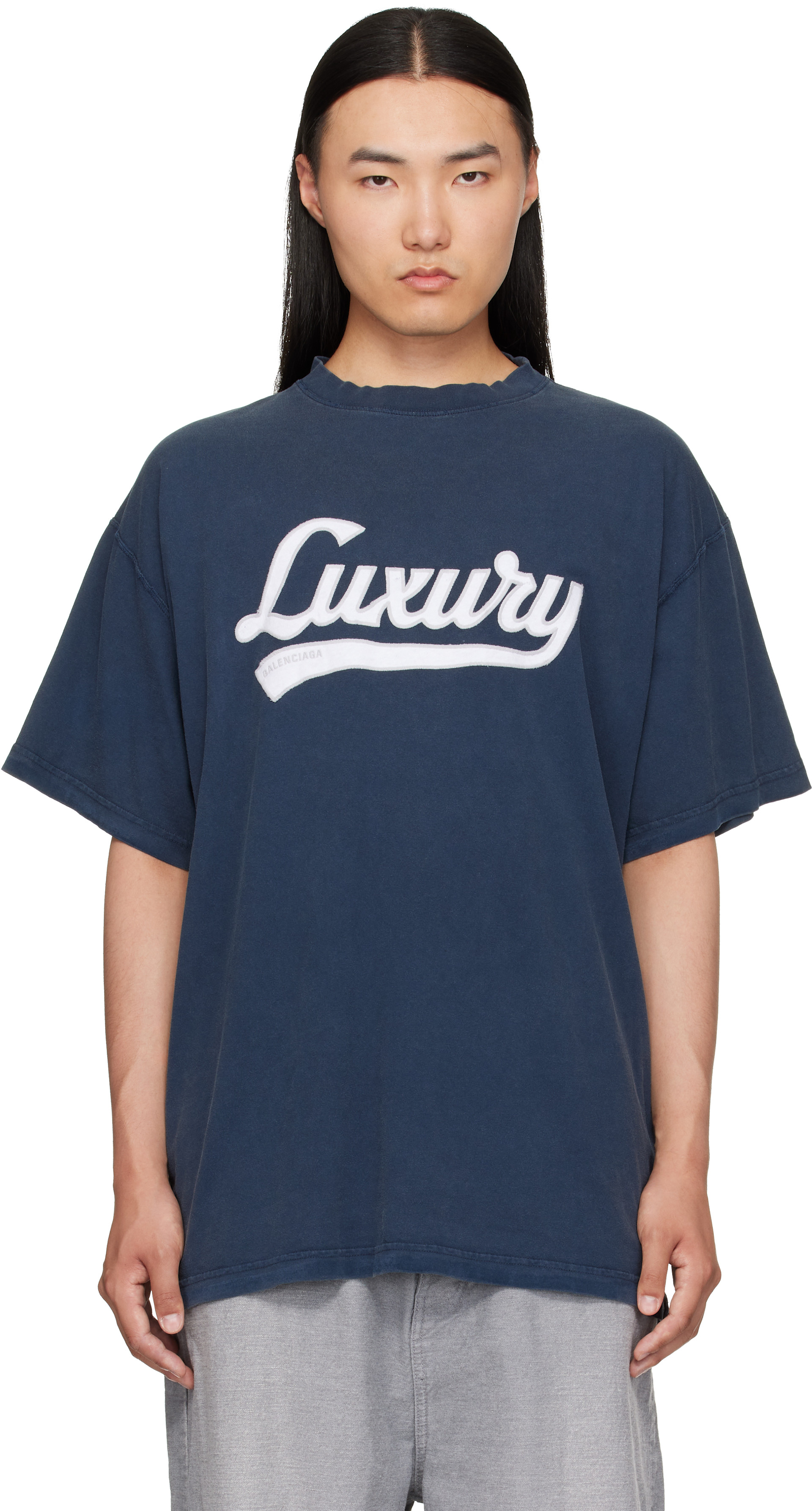 BALENCIAGA ネイビー Tシャツ XL Balenciaga: ネイビー 'Luxury' Tシャツ | SSENSE 日本