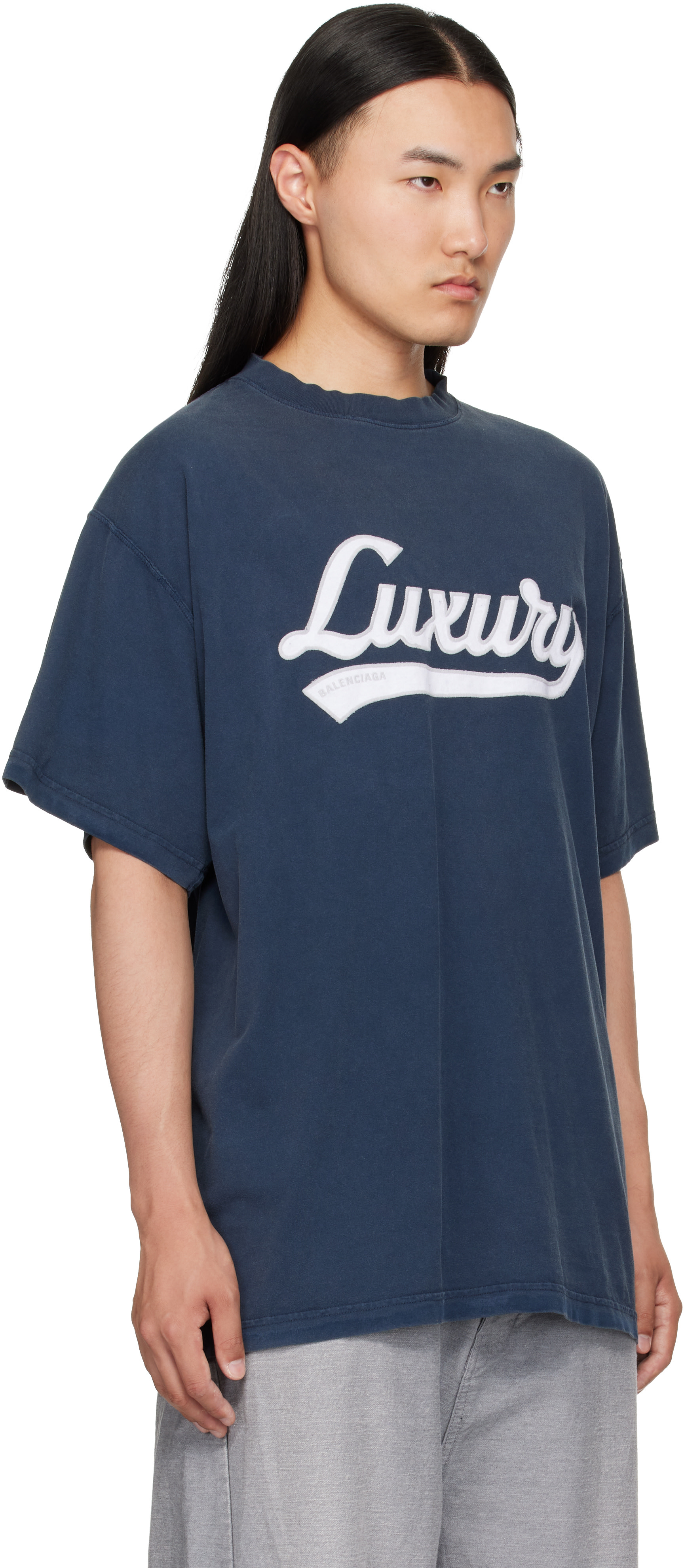 Balenciaga: Navy 'Luxury' T-Shirt | SSENSE