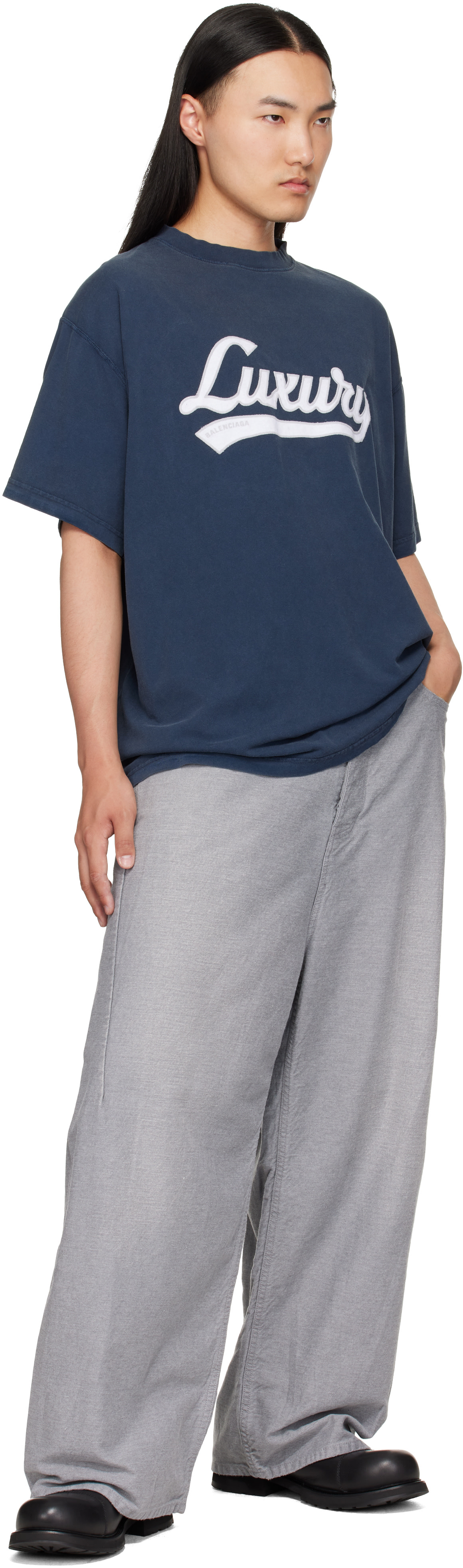 Balenciaga: Navy 'Luxury' T-Shirt | SSENSE