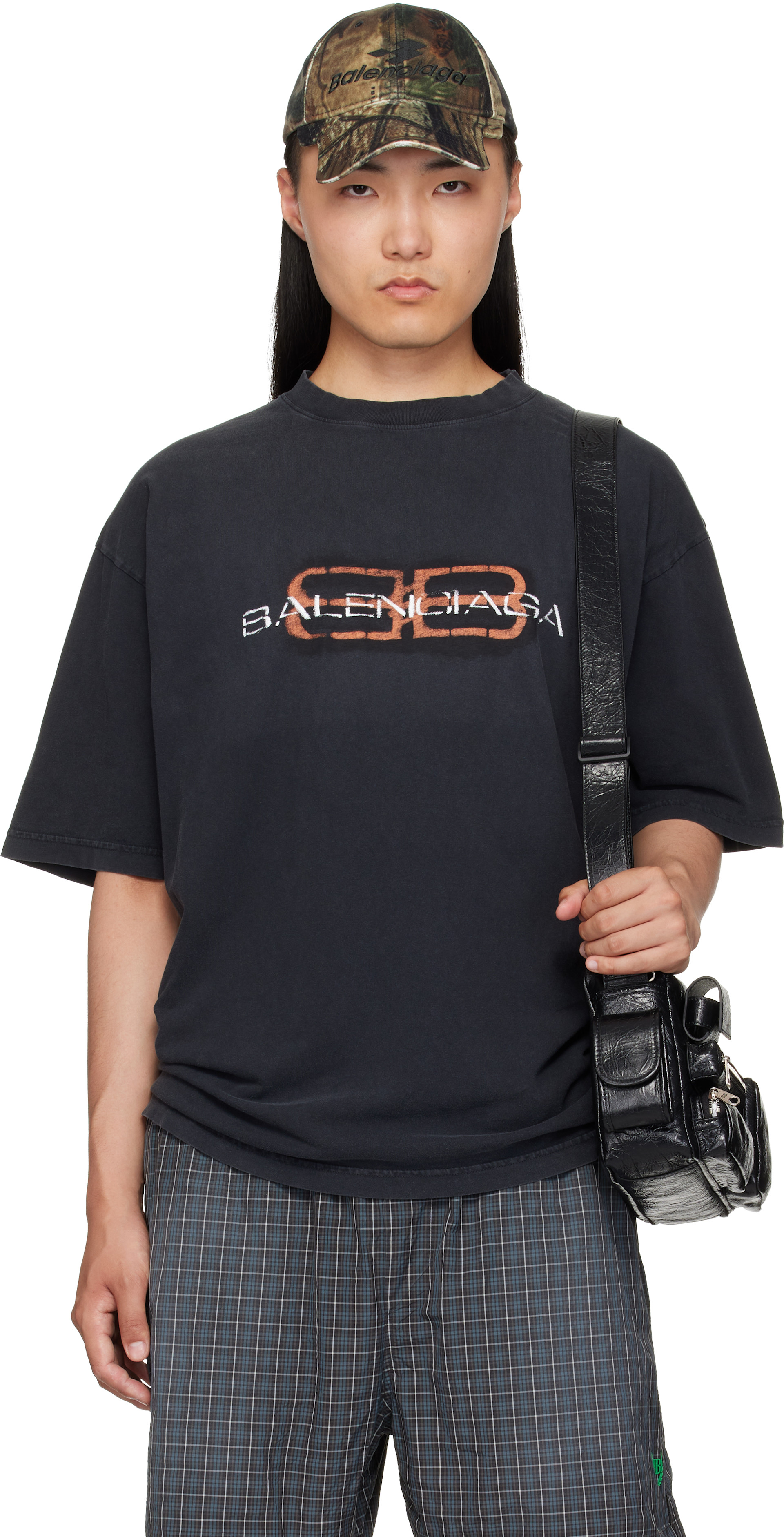 Balenciaga: Black BB Stencil T-Shirt | SSENSE