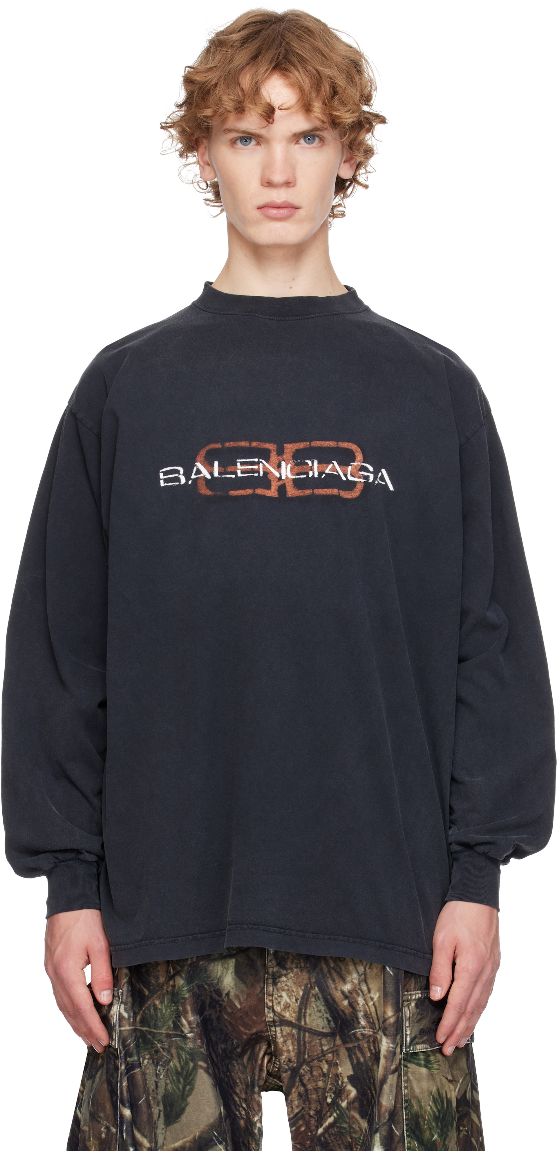 Balenciaga: Black 'BB' Stencil T-shirt | SSENSE