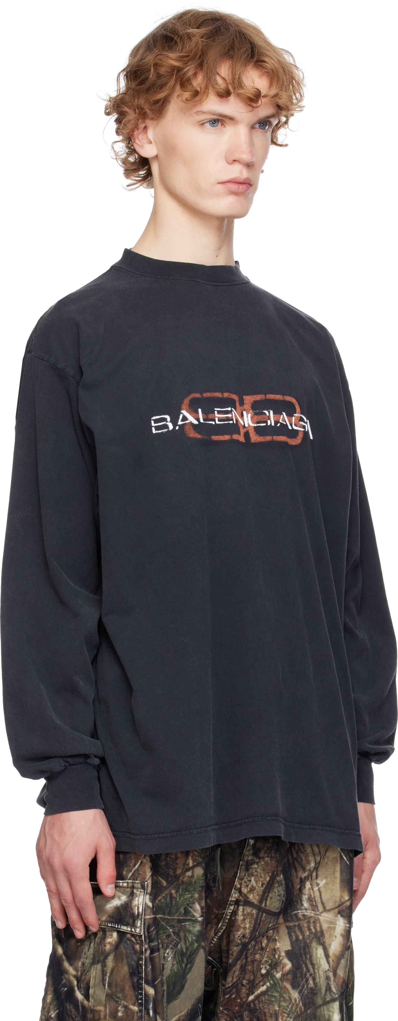 Balenciaga: Black 'BB' Stencil T-shirt | SSENSE