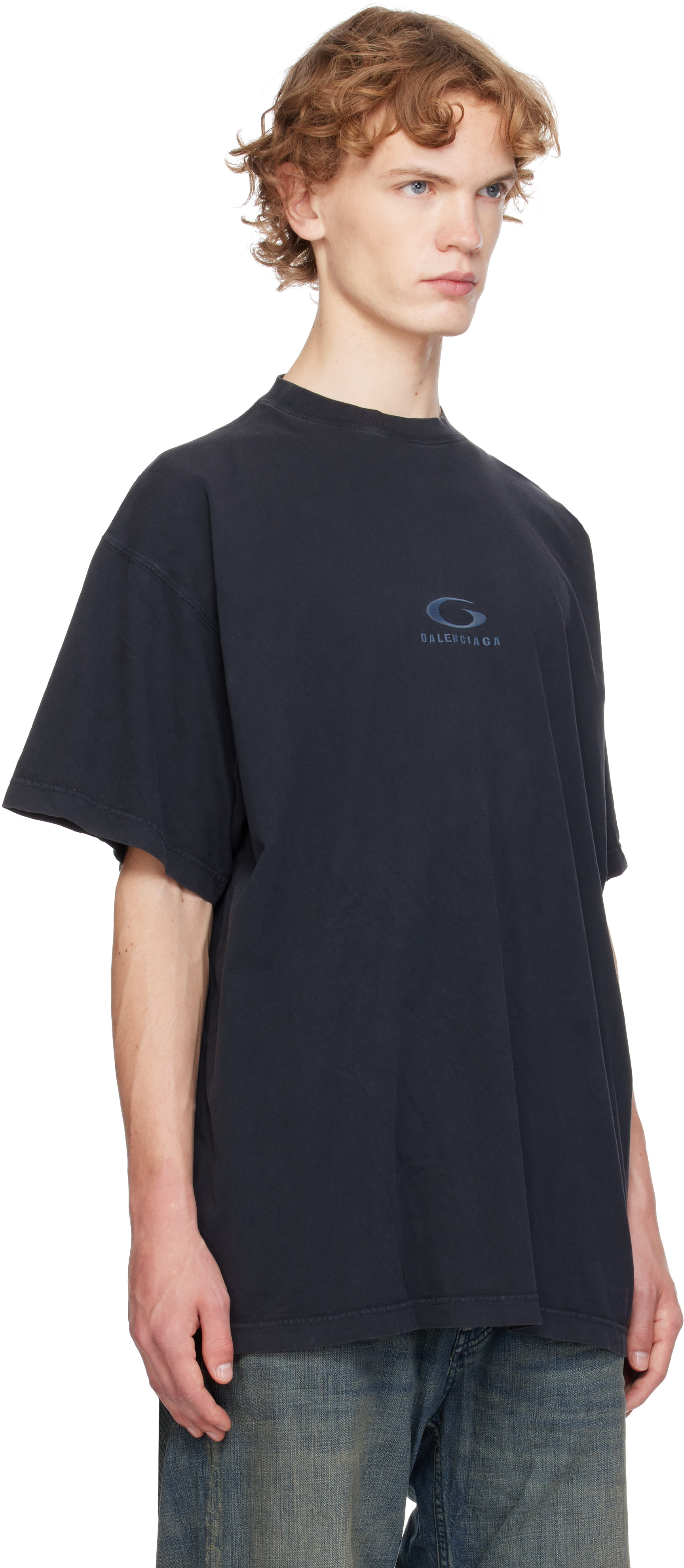 Balenciaga: ブラック Loop Sports Icon Oversized Tシャツ | SSENSE 日本