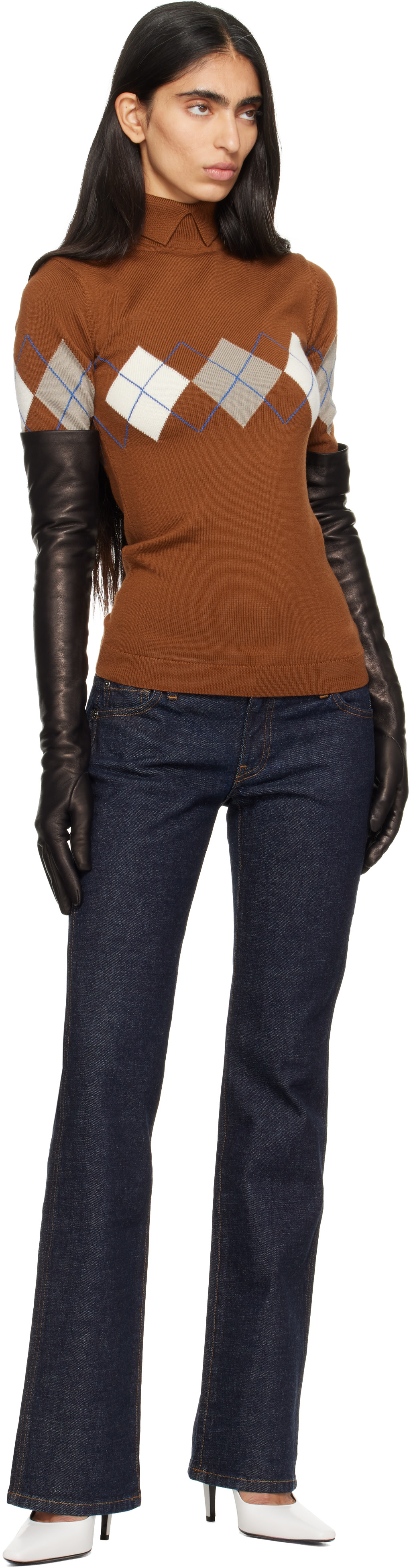 Mugler - Gants longs noirs en cuir