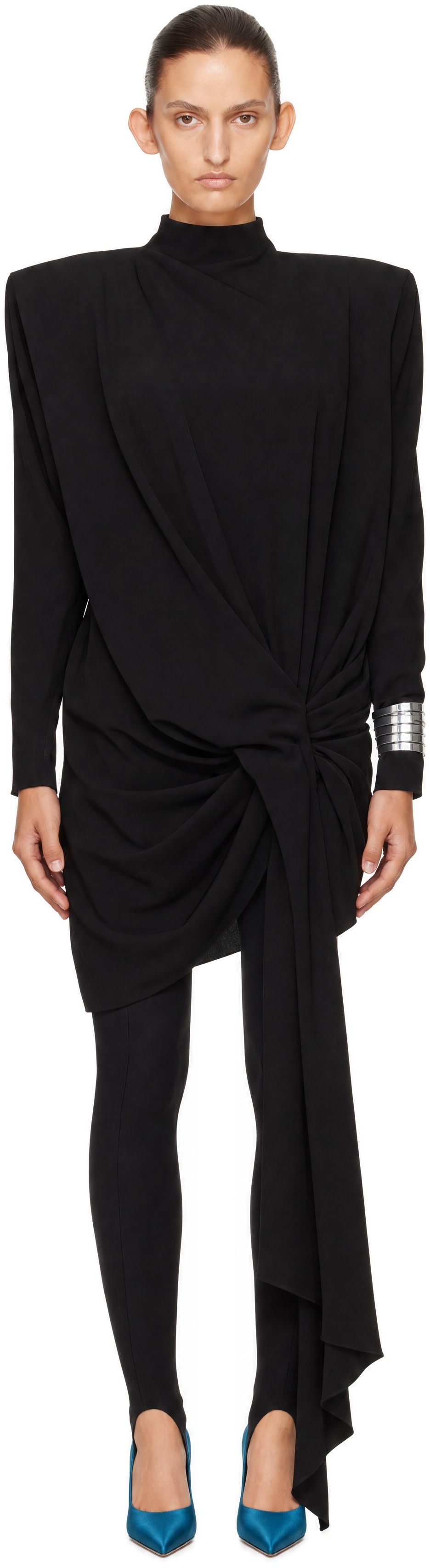 Mugler - Robe courte droite Cascade noire
