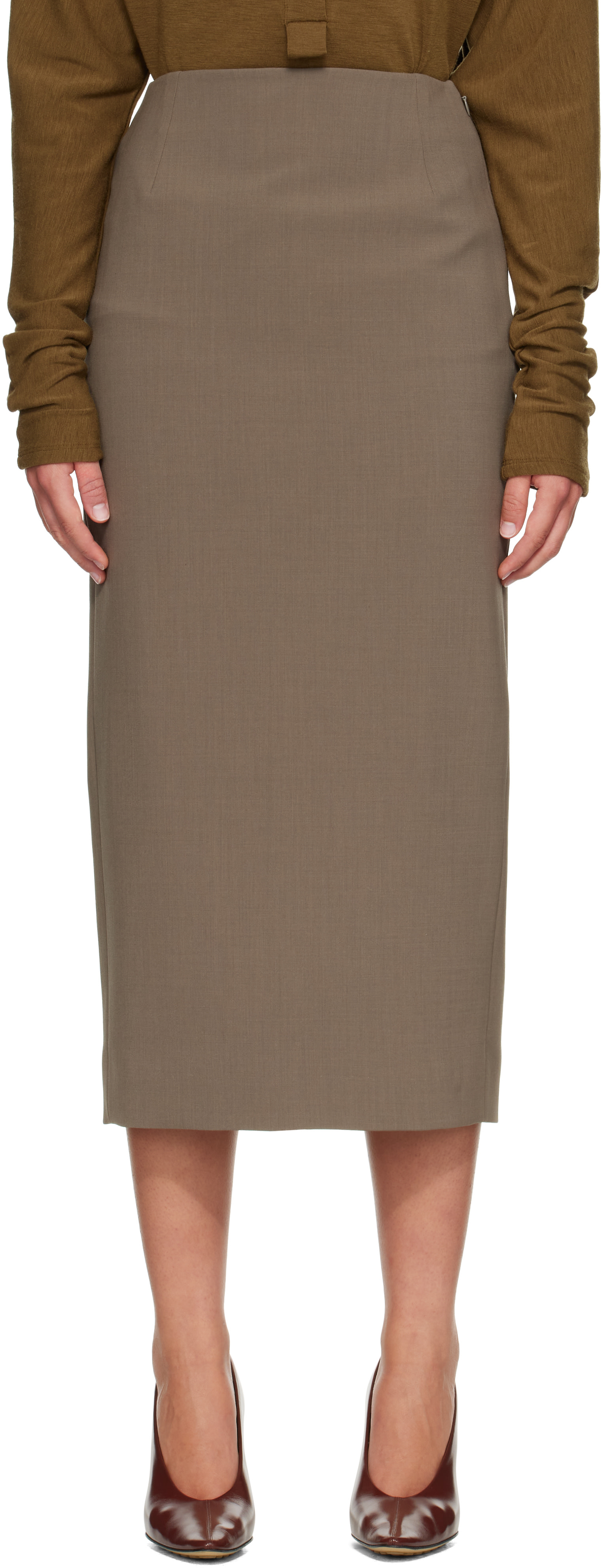 Mugler - Jupe crayon midi taupe