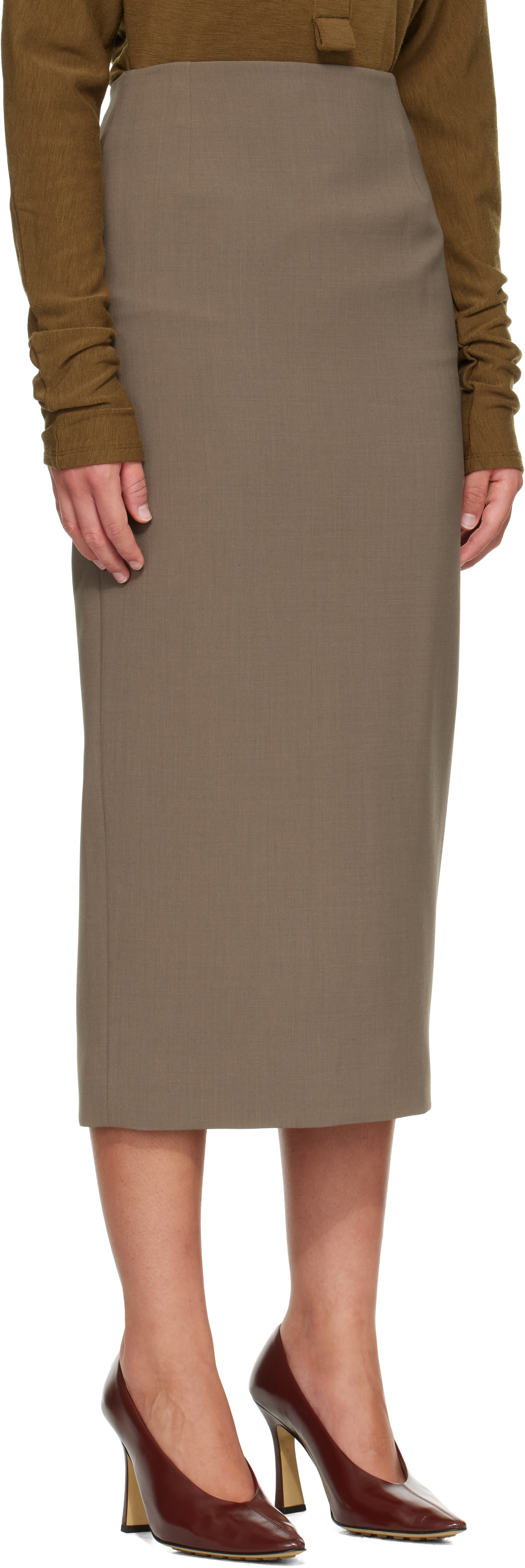 Mugler - Jupe crayon midi taupe