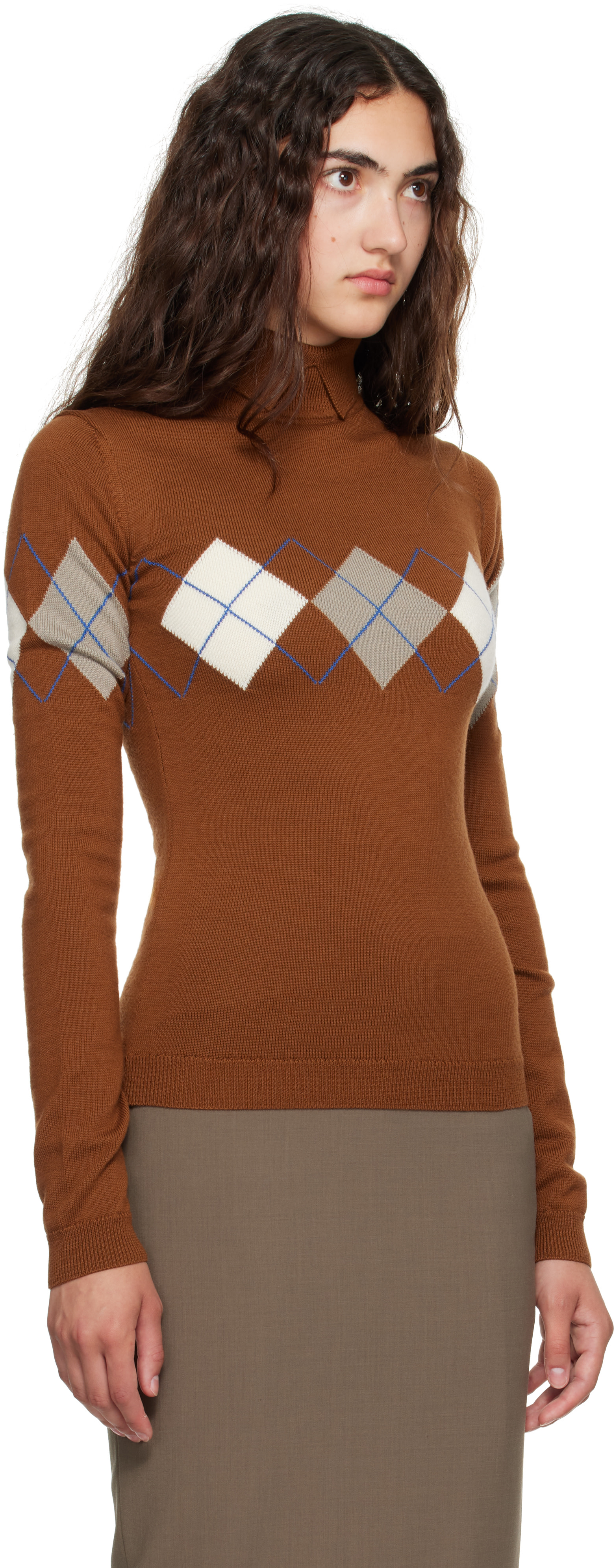Mugler - Tan Argyle Turtleneck
