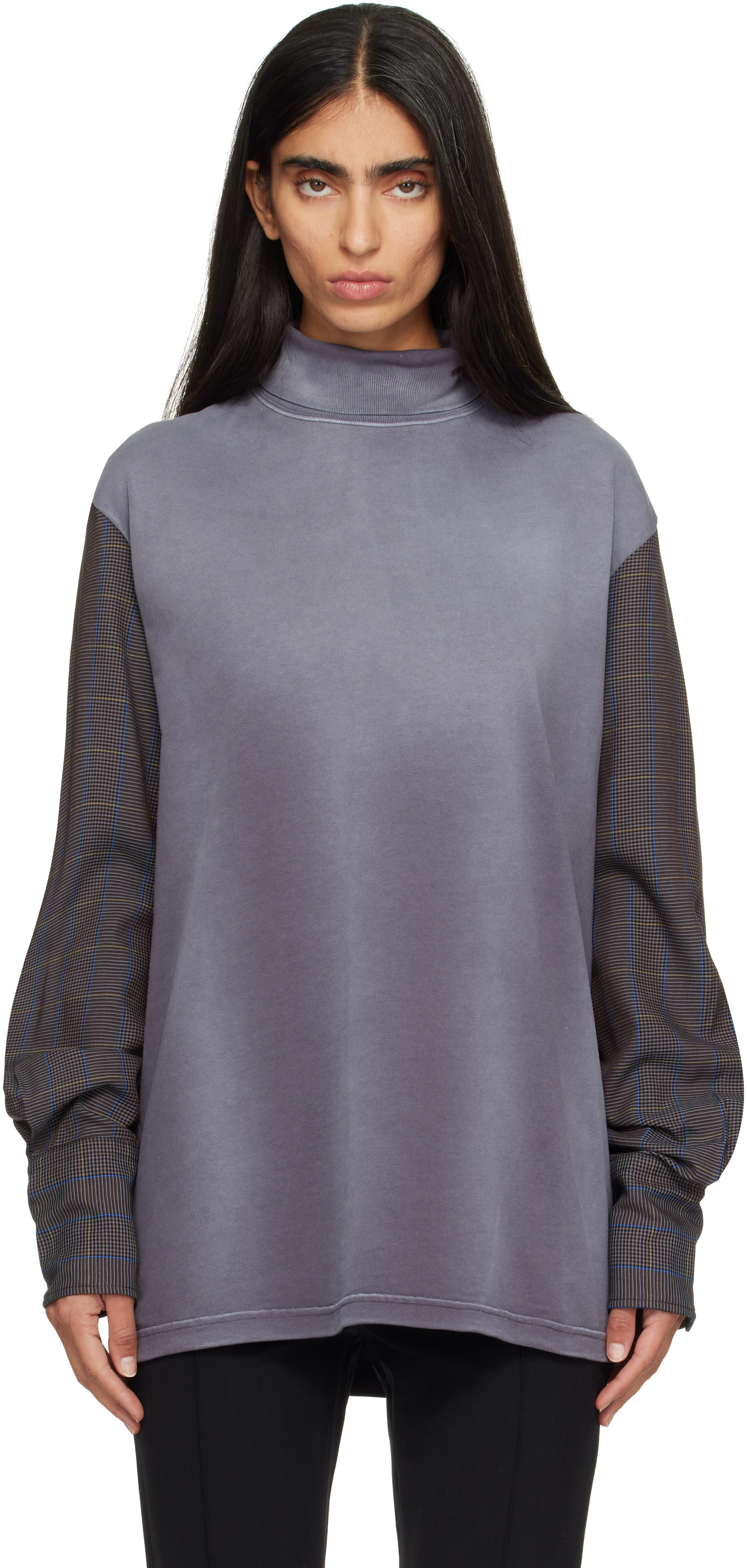 Mugler - Pull molletonné gris à manches en sergé