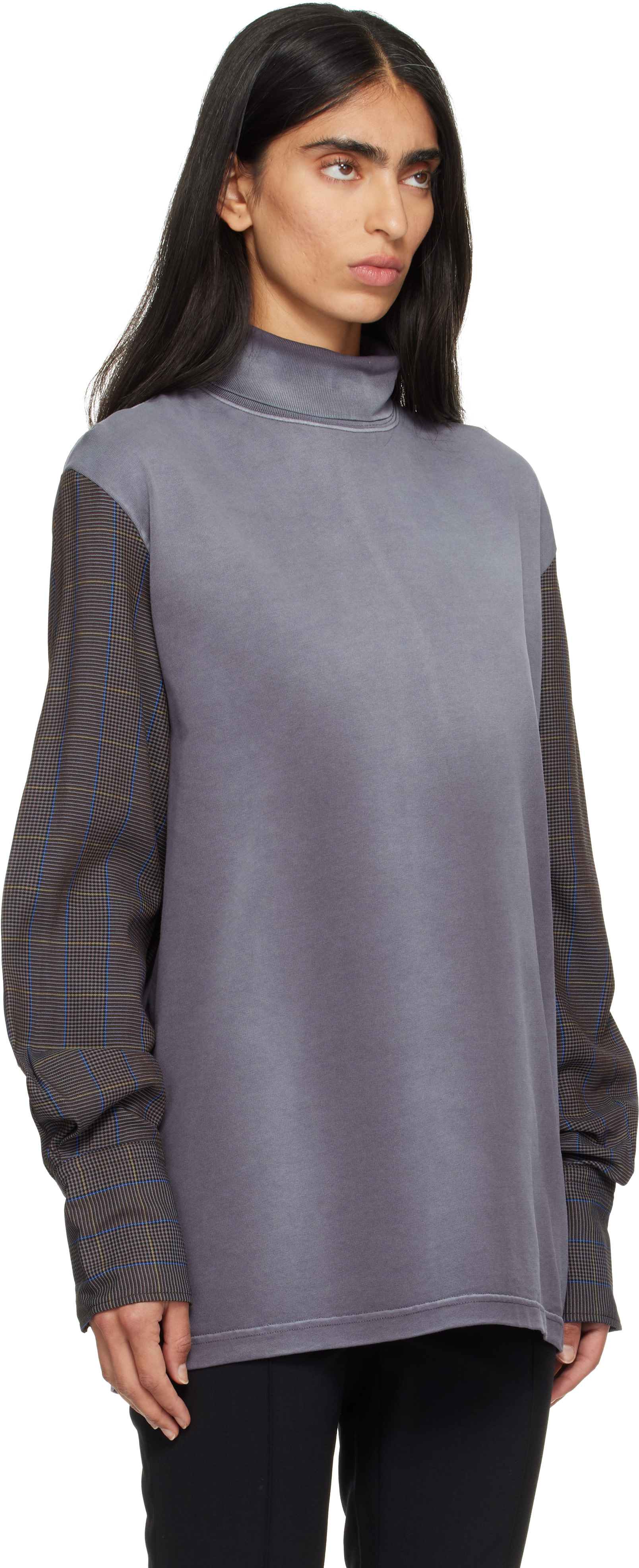 Mugler - Pull molletonné gris à manches en sergé