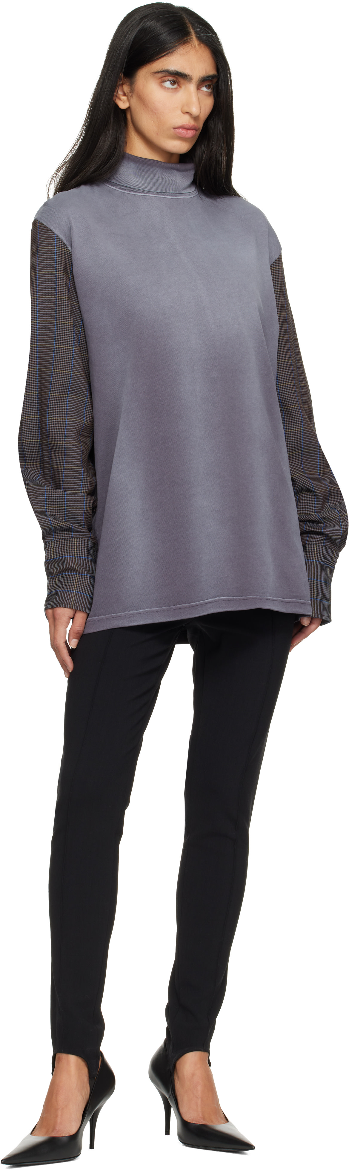 Mugler - Pull molletonné gris à manches en sergé