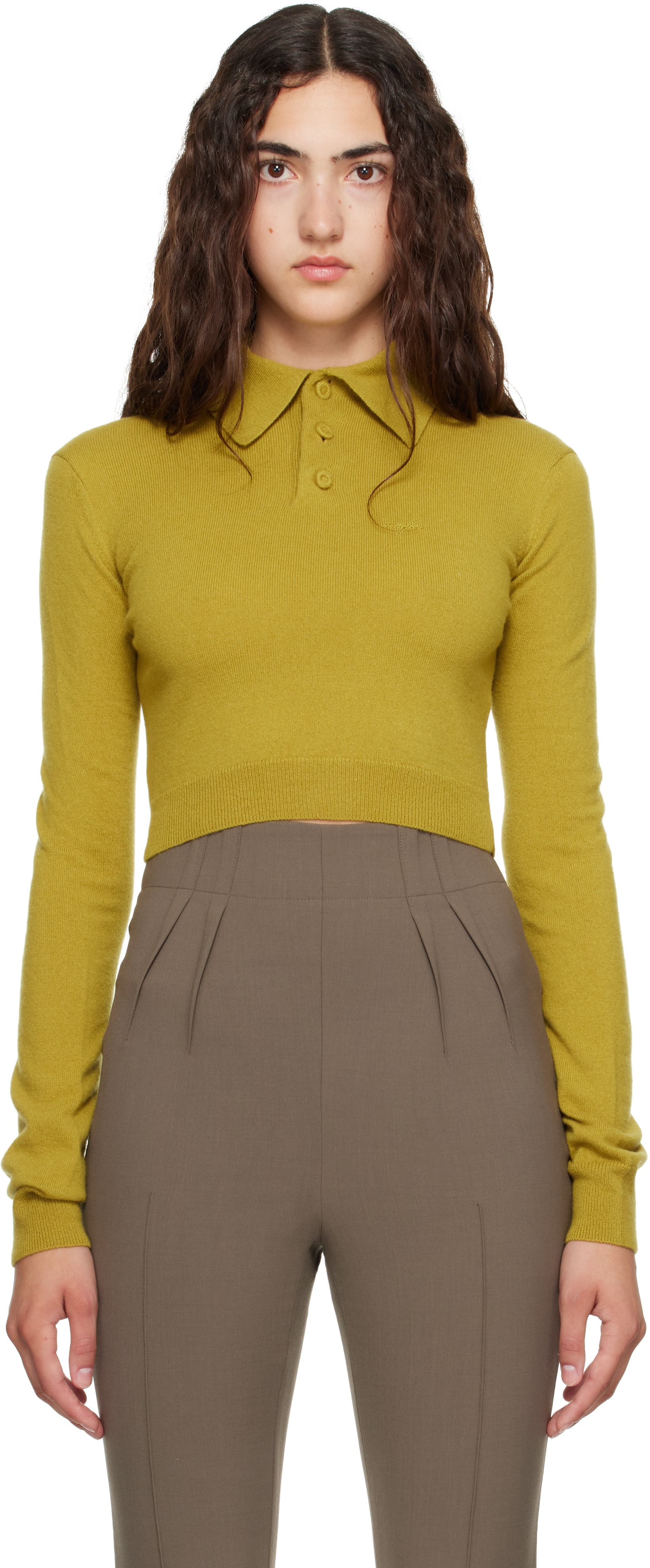Mugler - Polo écourté vert en cachemire