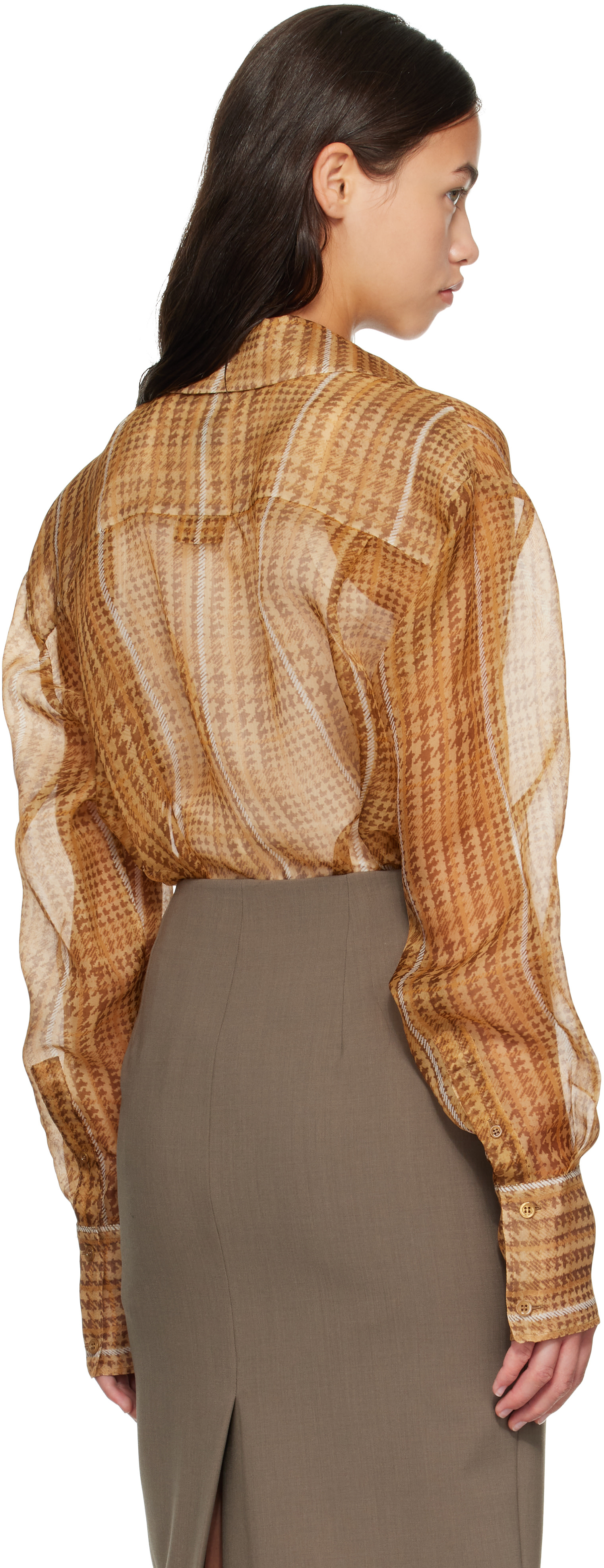 Mugler: Tan Sheer Organza Shirt | SSENSE
