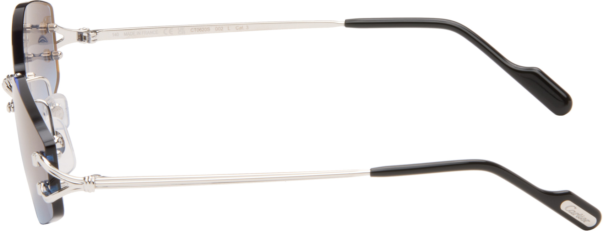 Cartier CT0635S-002 Sunglasses Silver Metal CARTIER EYEWEAR Panthère de Cartier rimless cat-eye silver  main image 4