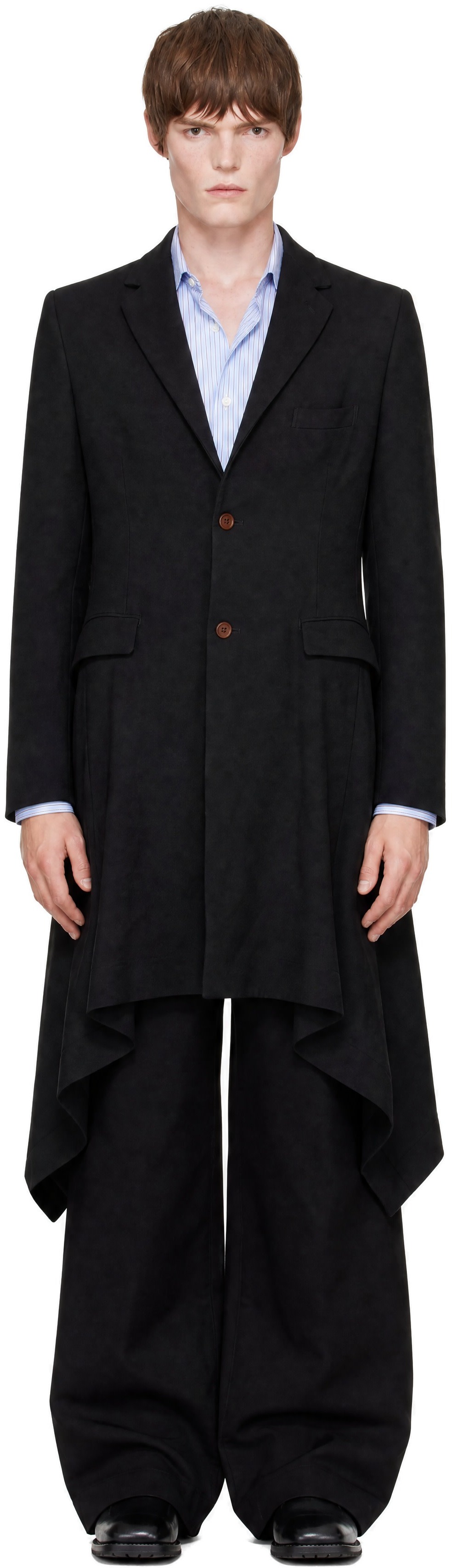 Comme des Garçons Homme Plus: Black Gabardine Thick Coat | SSENSE