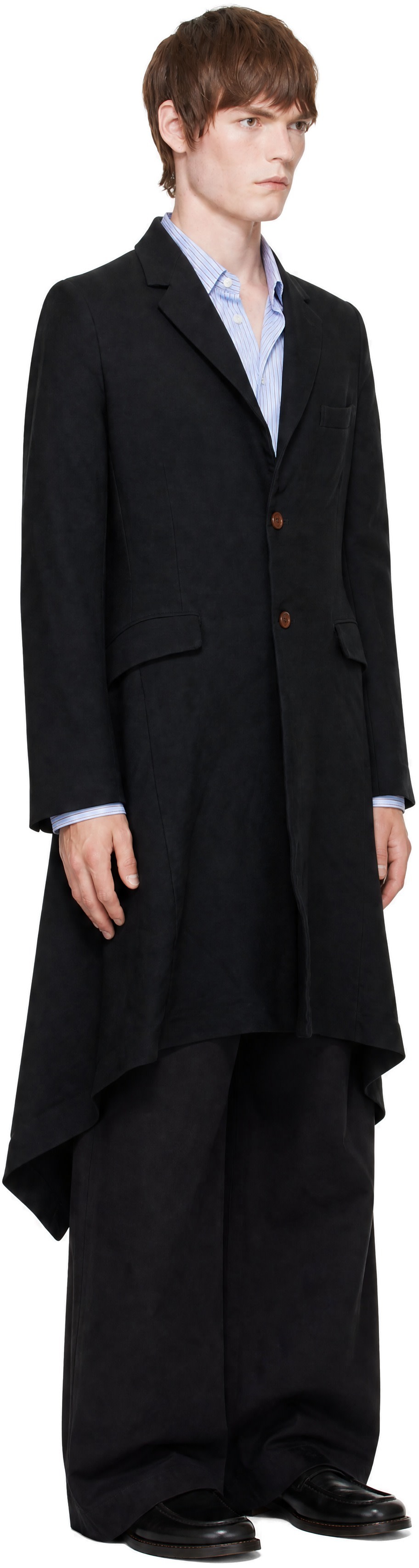 Comme des Garçons Homme Plus: Black Gabardine Thick Coat | SSENSE