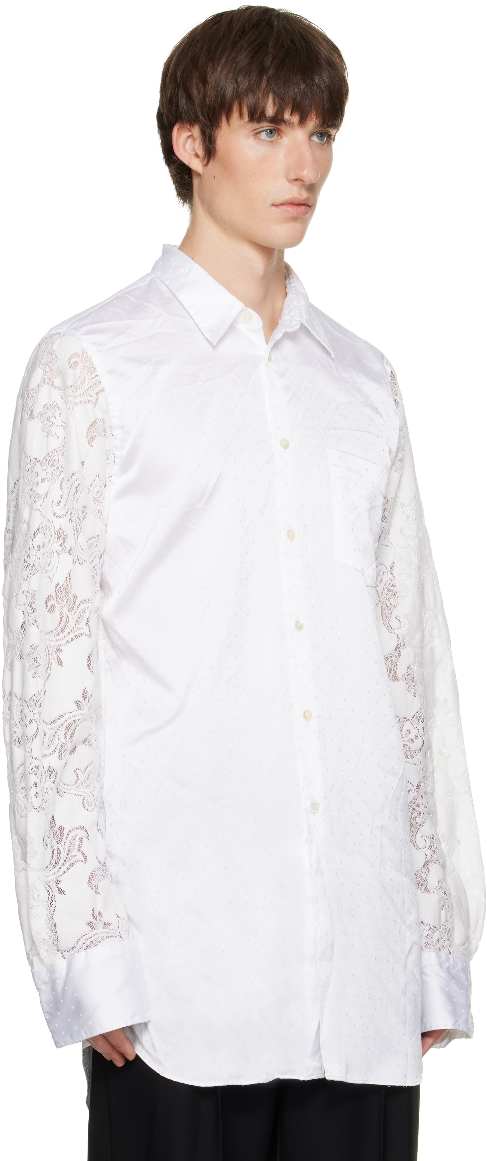COMME des GARCONS HOMME 裏地チェック・ドット柄XS Comme des Garçons Homme Plus: White Satin Jacquard Dot Shirt | SSENSE