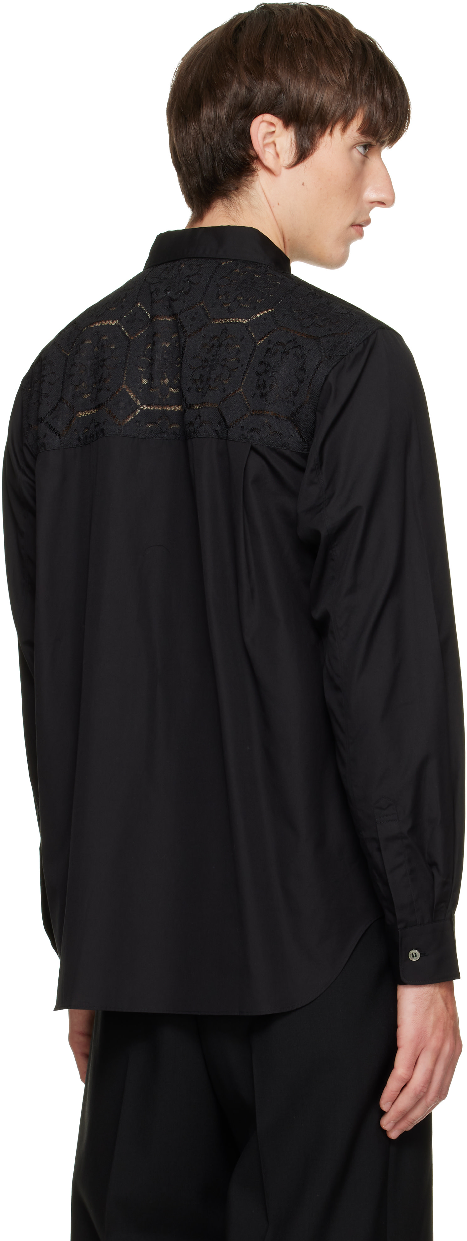 tricot COMME des GARÇONS 半袖　レース　シャツ 黒 Comme des Garçons Homme Plus: ブラック レースシャツ | SSENSE 日本