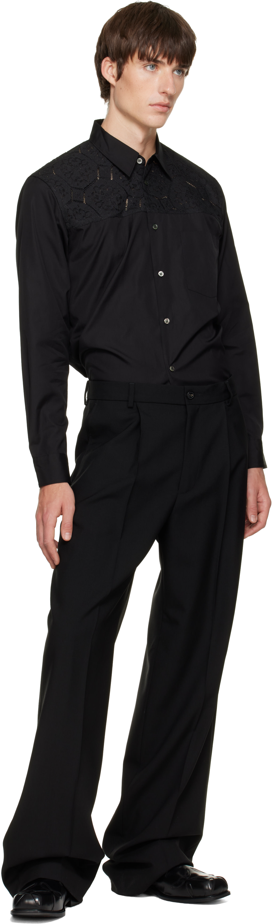 Comme des Garçons Homme Plus: ブラック レースシャツ | SSENSE 日本