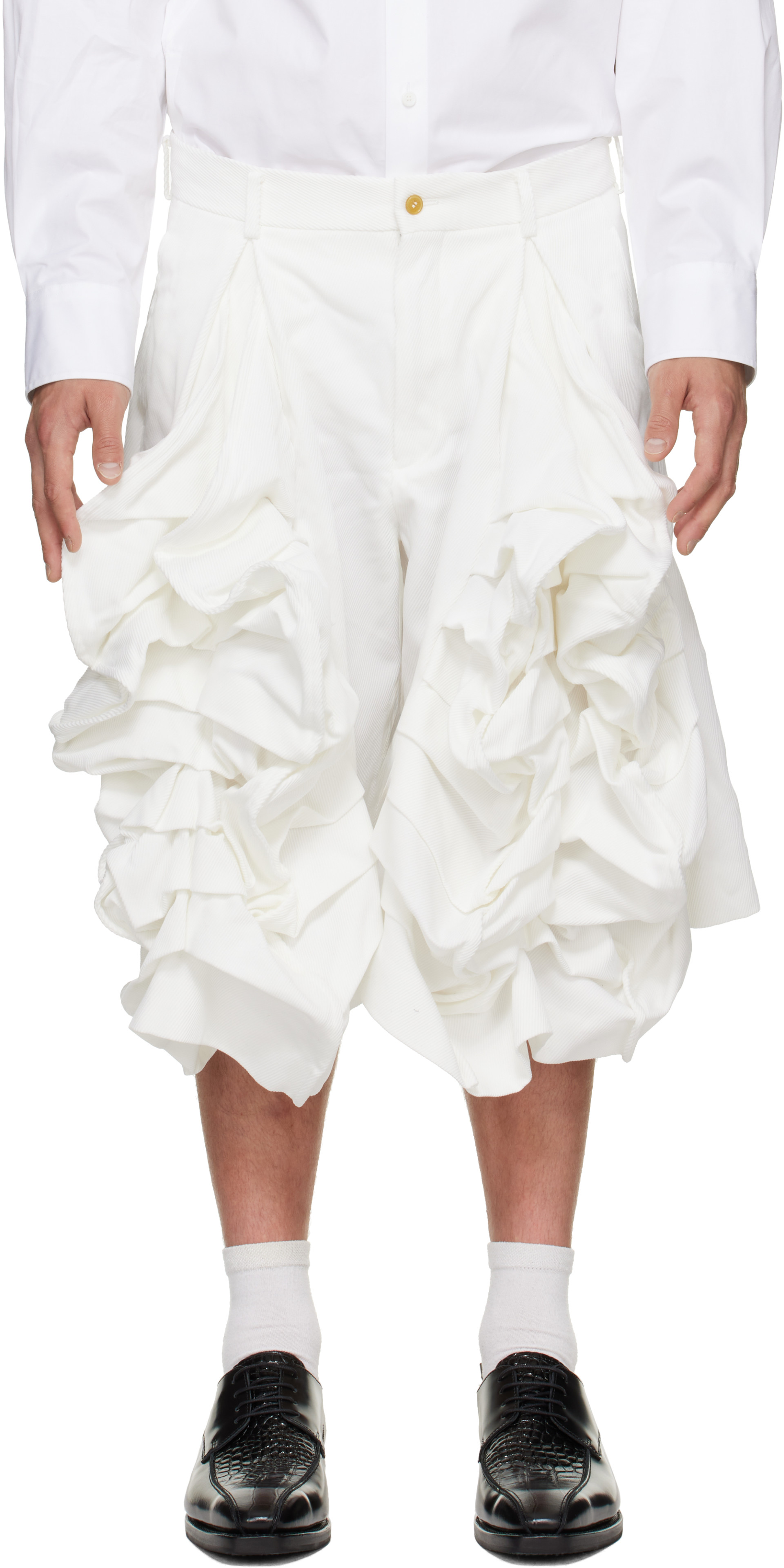 Comme des Garçons Homme Plus: White Polyester Heavy Kersey Shorts