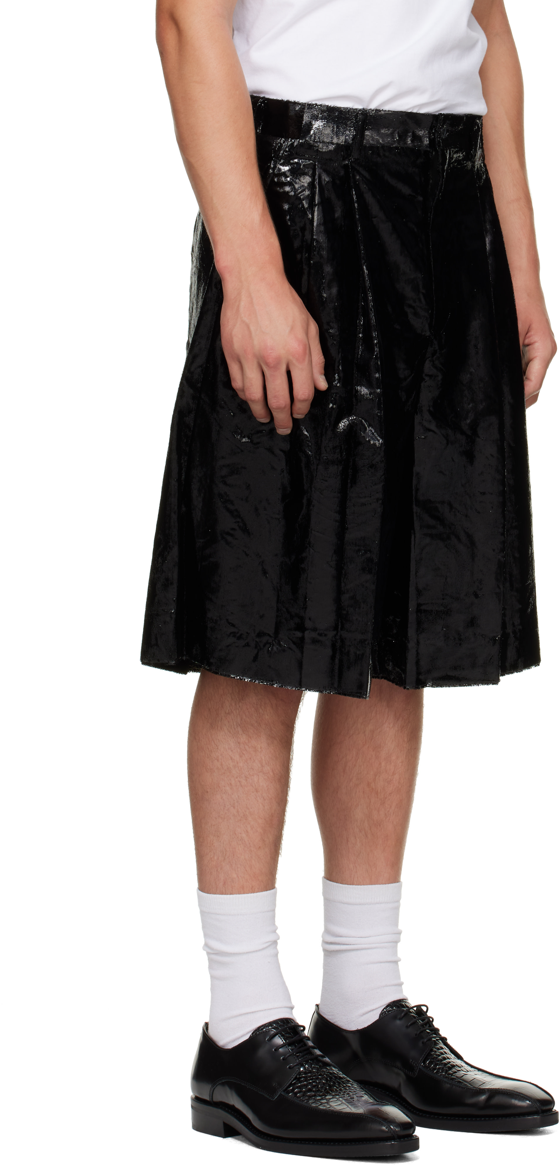 福*神様 Black Comme des Garçons 黒ワイド七分丈パンツ Comme des Garçons Homme Plus: ブラック Nylon Polyester Velvet