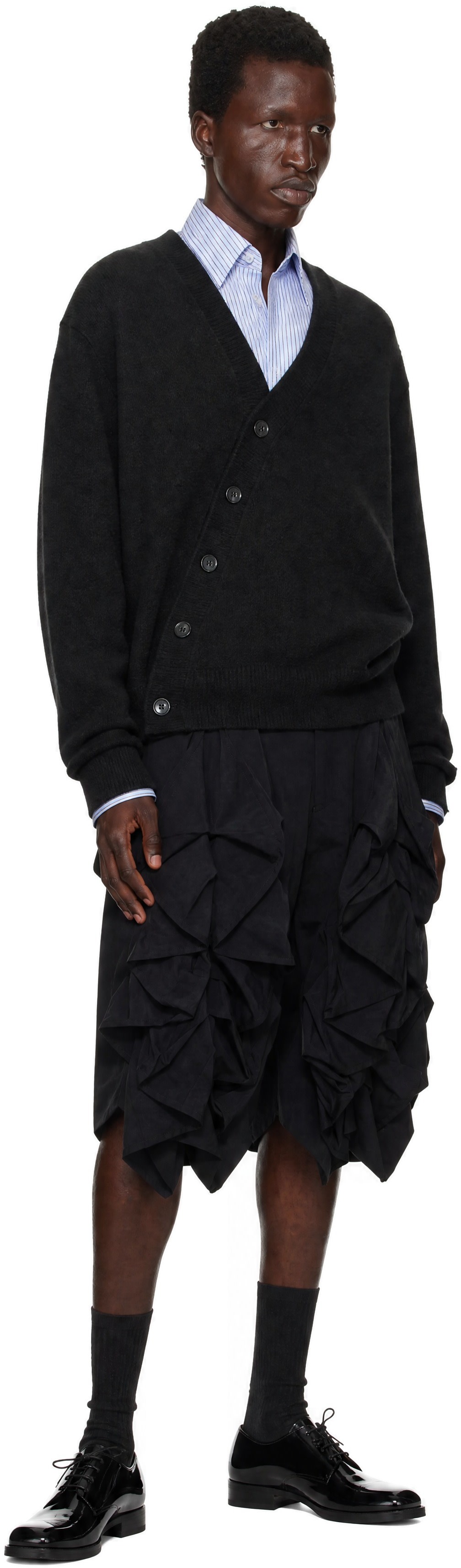 Comme des Garçons Homme Plus: Black Wool Tropical Shorts | SSENSE