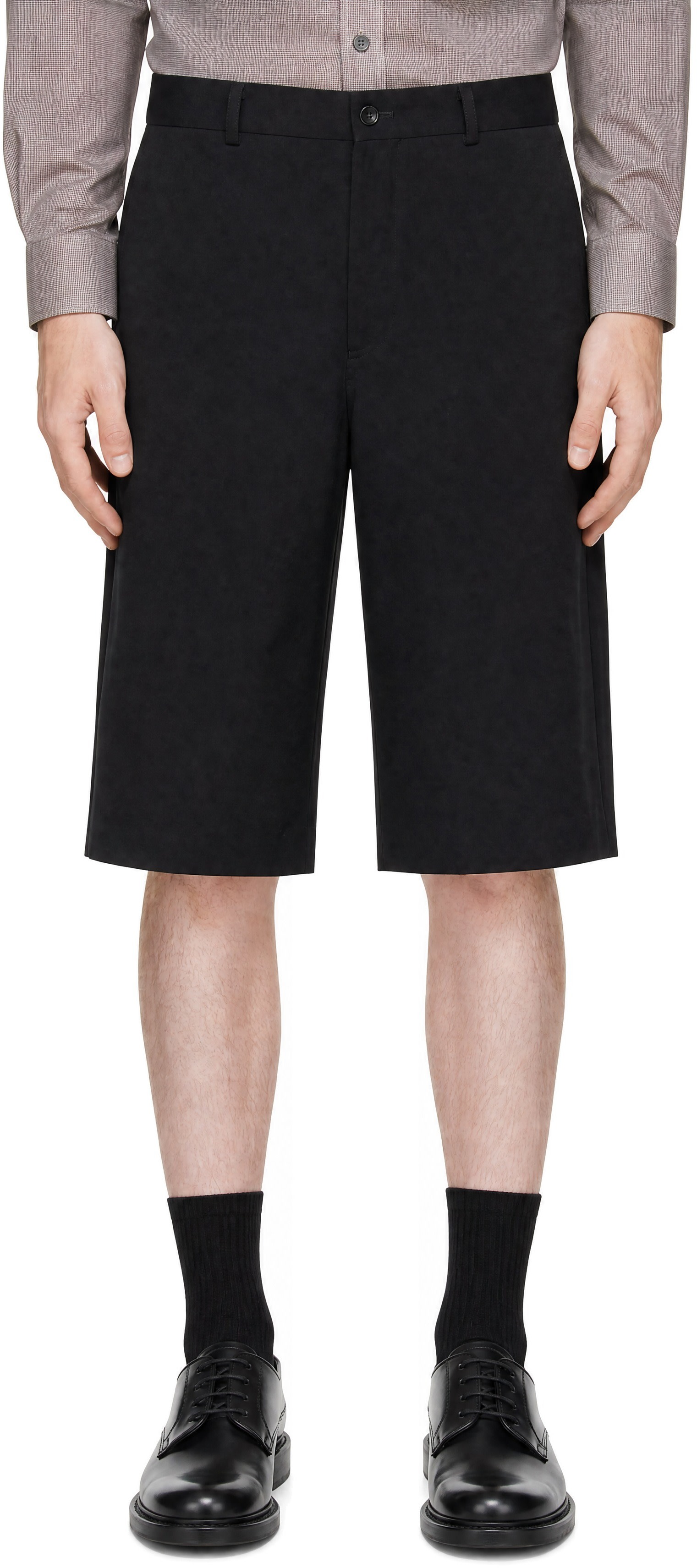Comme des Garçons Homme Plus: Black Wool Gabardine Shorts | SSENSE