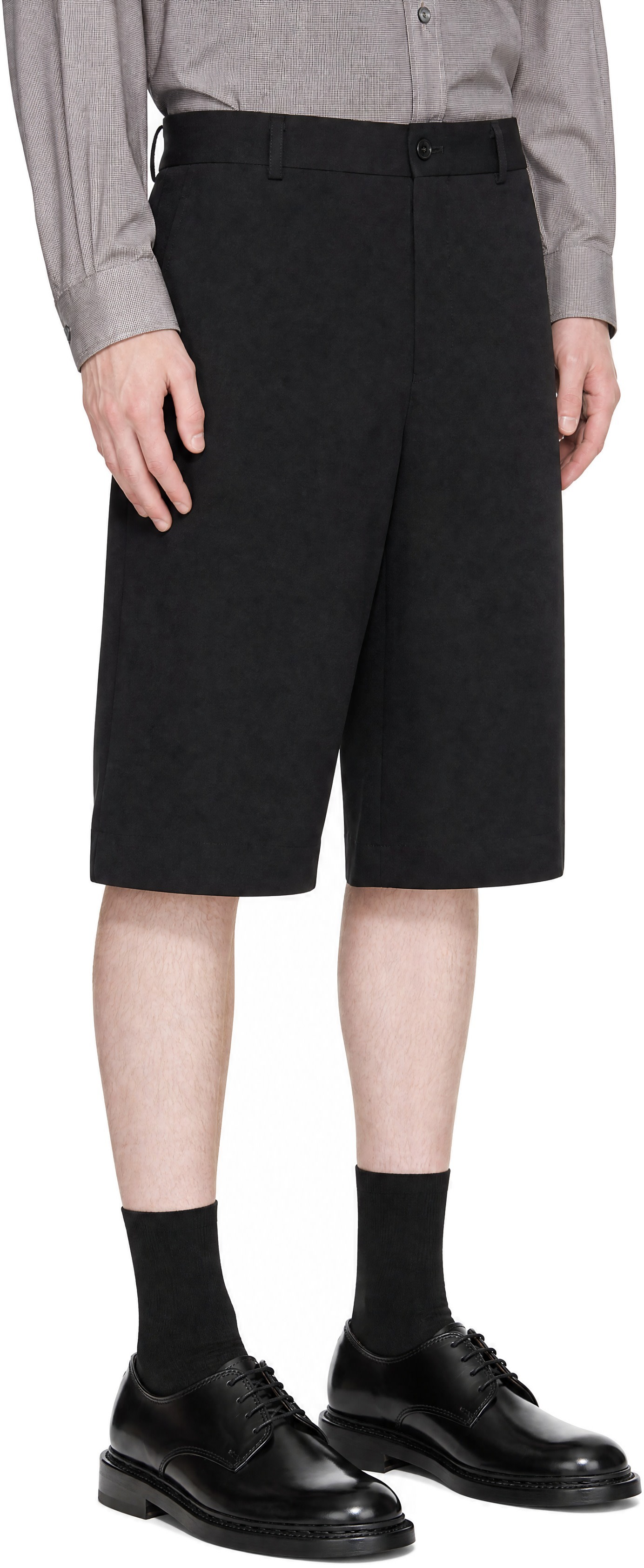 BLACK COMME des GARCONS ウールギャバジン　ワイドショーツ Comme des Garçons Homme Plus: ブラック ウールギャバジン ショート
