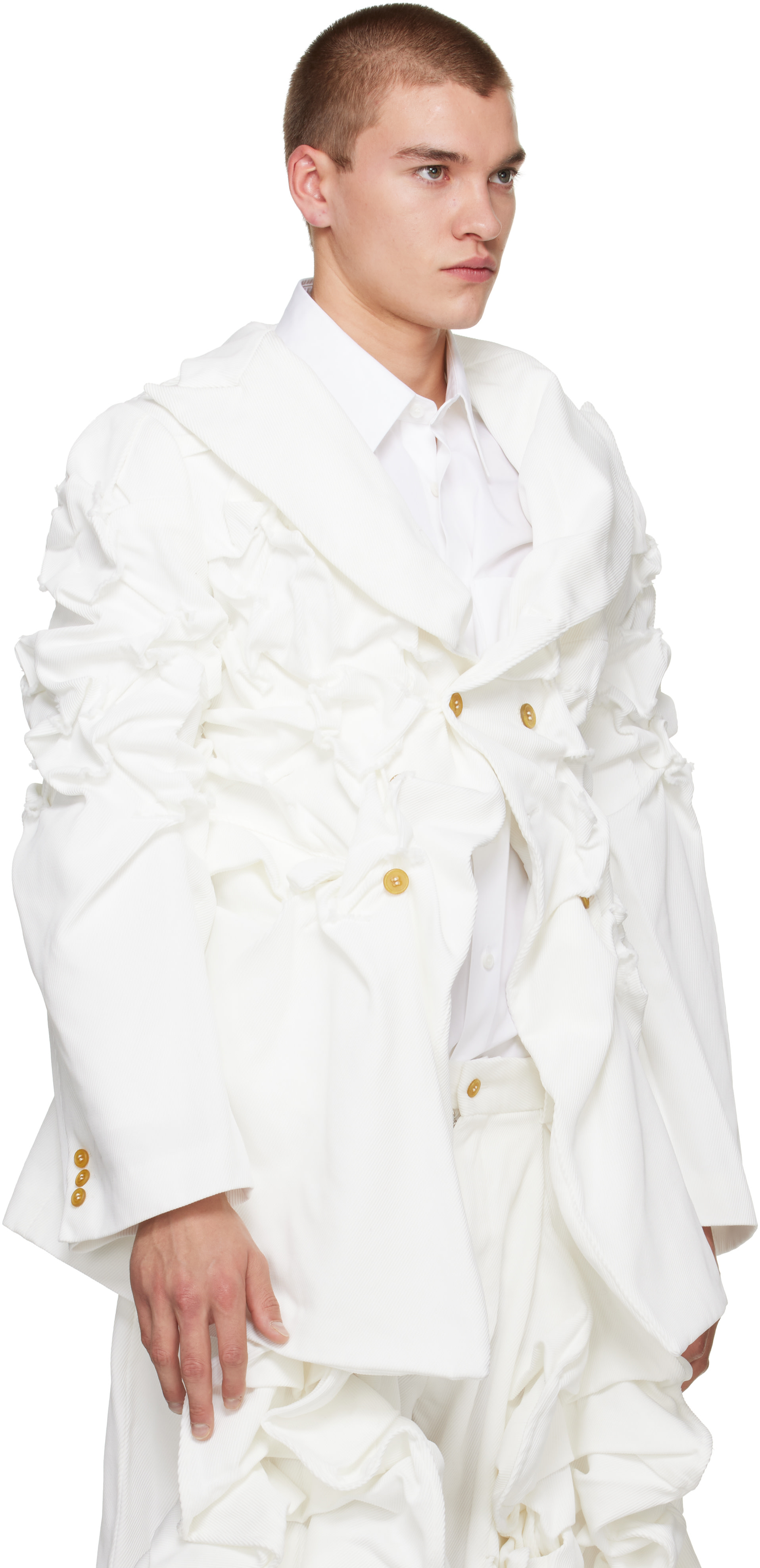 Comme des Garçons Homme Plus: ホワイト Polyester Heavy Kersey