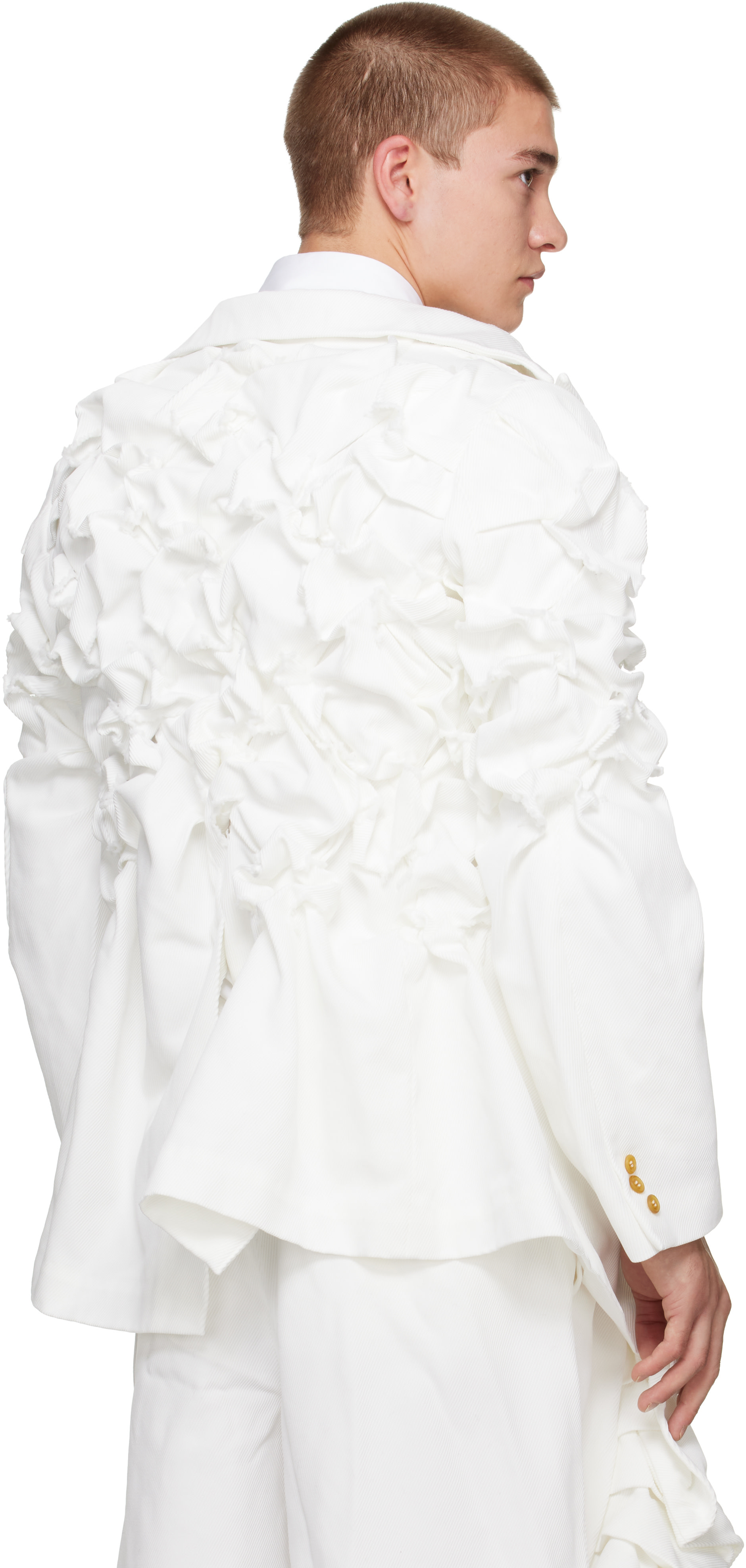comme des garcons ジャケット　リメイク　クラッシュ　ホワイト Comme des Garçons Homme Plus: ホワイト Polyester Heavy Kersey