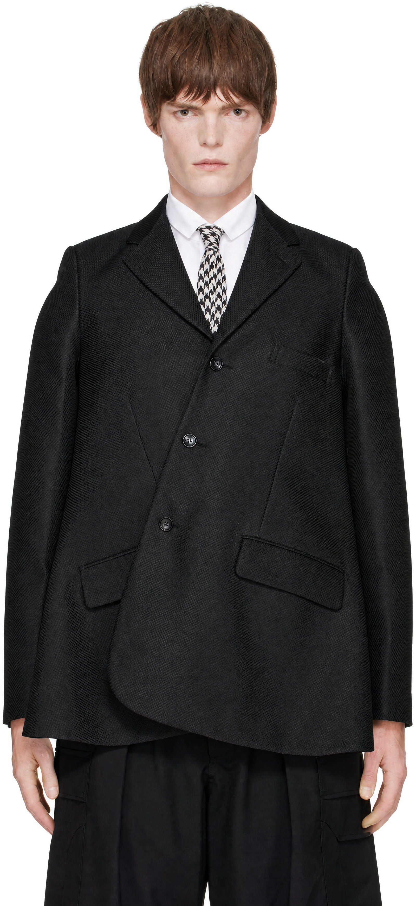 O*x様 09ss Comme Des Garçons Homme Plus Comme des Garçons Homme Plus: Black Dobby Cloth H Type Blazer | SSENSE