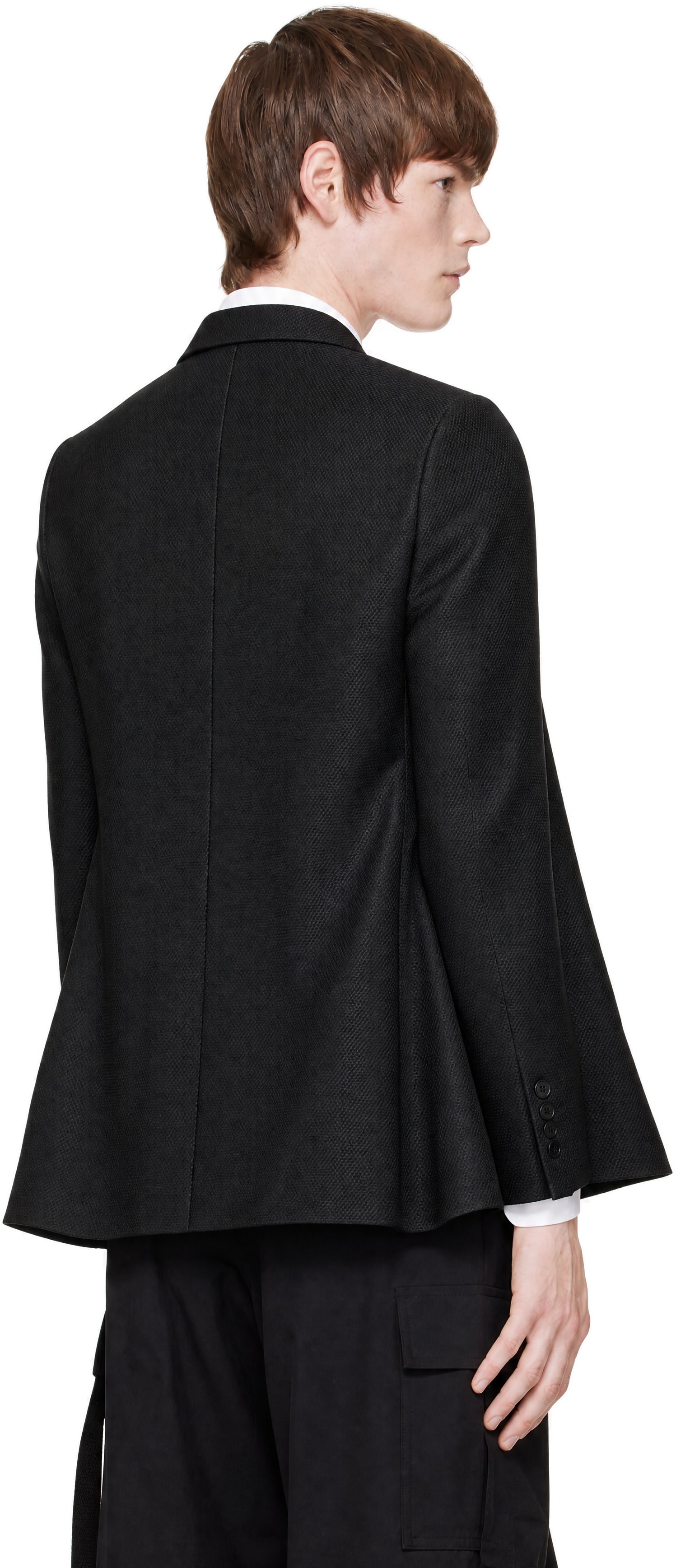 Comme des Garçons Homme Plus: Black Dobby Cloth H Type Blazer | SSENSE