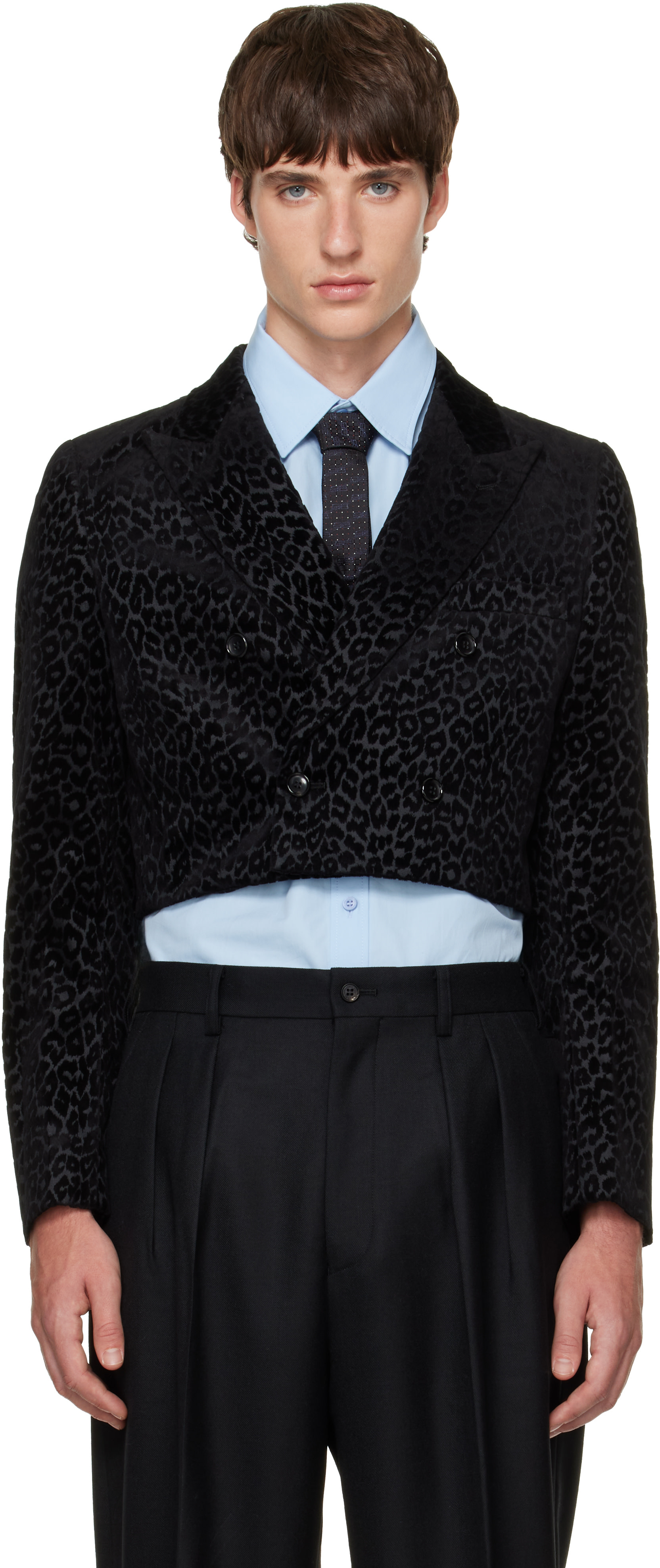 Comme des Garçons Homme Plus: ブラック Cotton Velvet Flocky Print